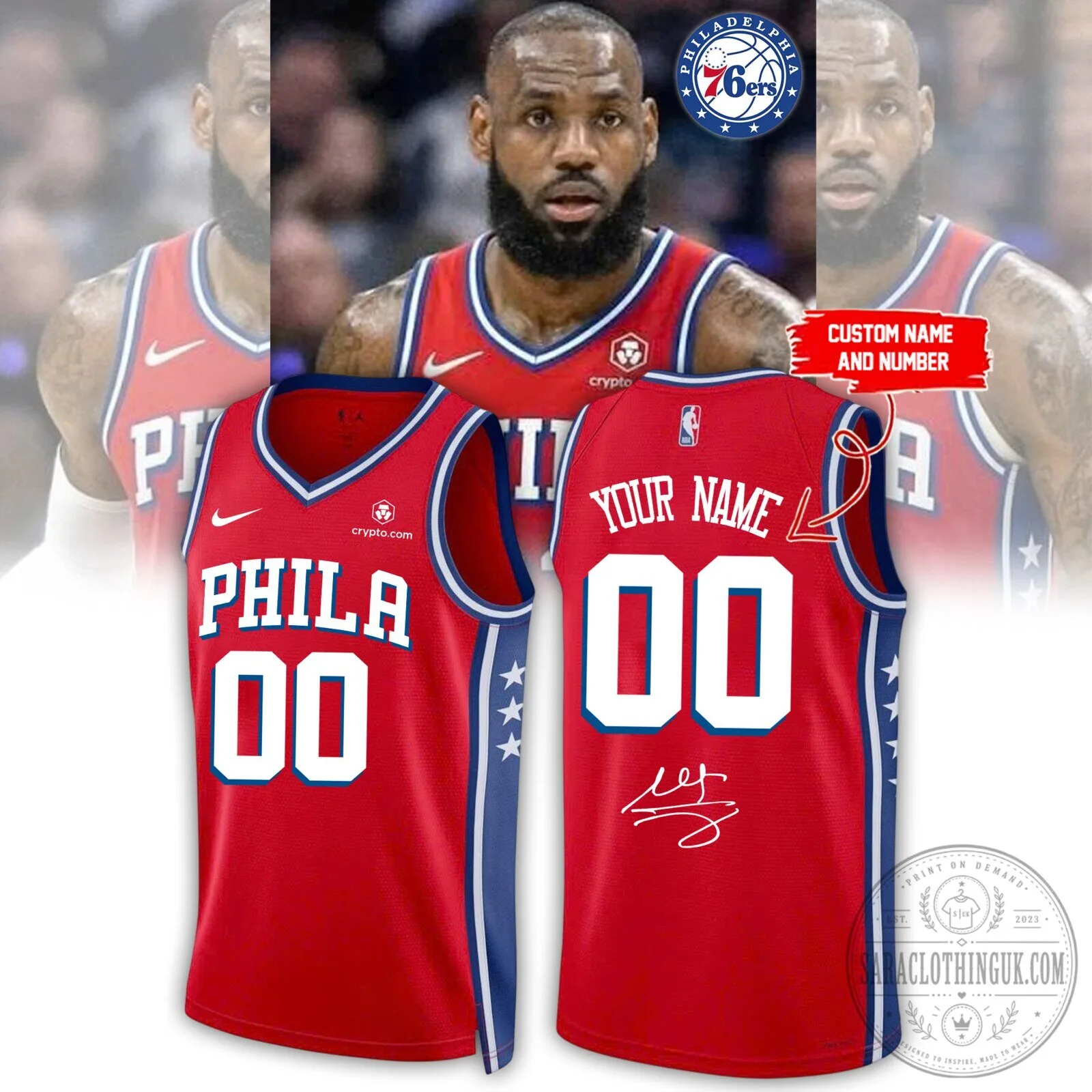 LeBron James autographed Philadelphia 76ers Jersey (Personal Name & Number Options) 5 LeBron James autographed Philadelphia 76ers Jersey (Personal Name & Number Options)