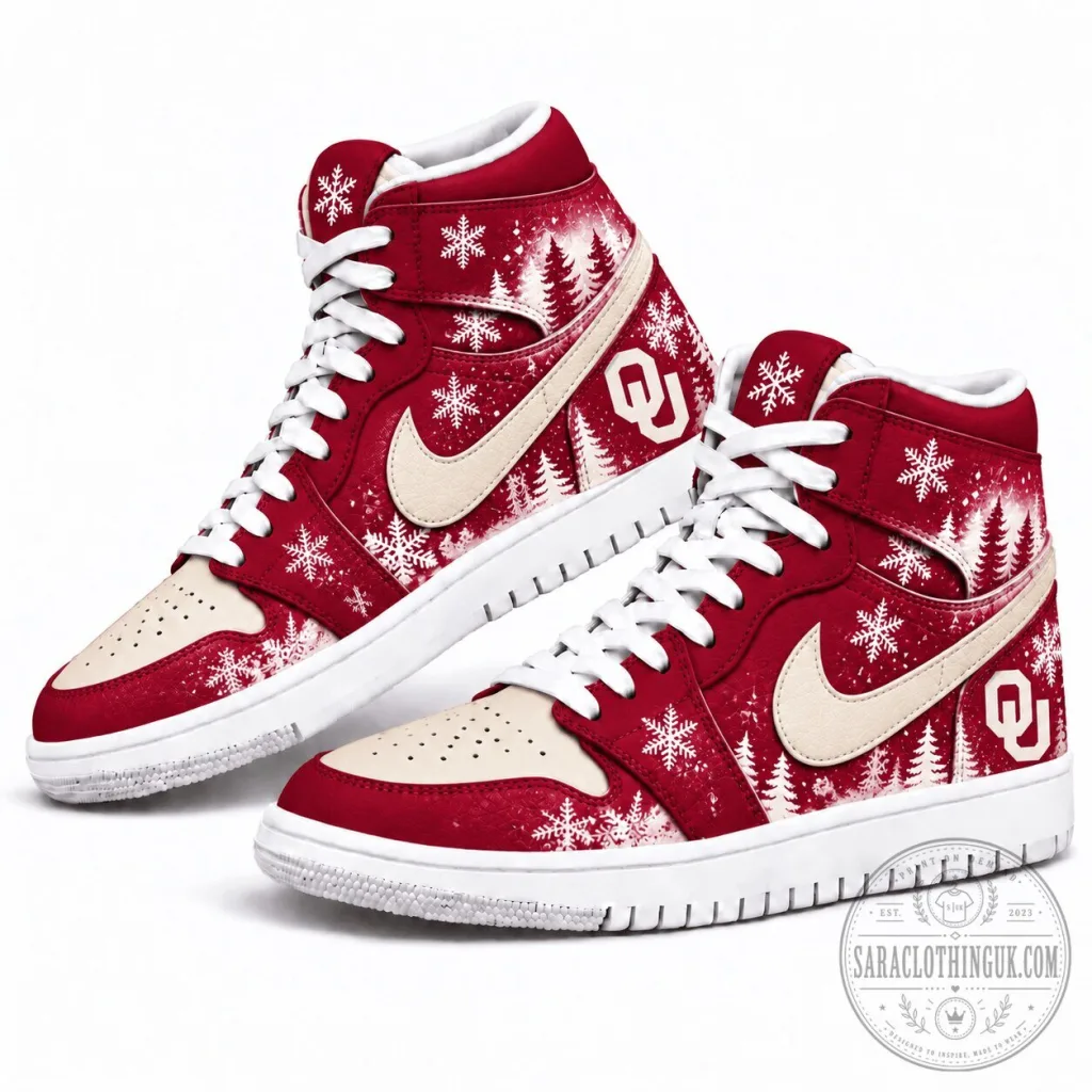 Oklahoma Sooners Winter Snowflakes Christmas Holiday High-Top Sneakers Oklahoma Sooners Winter Snowflakes Christmas Holiday High-Top Sneakers