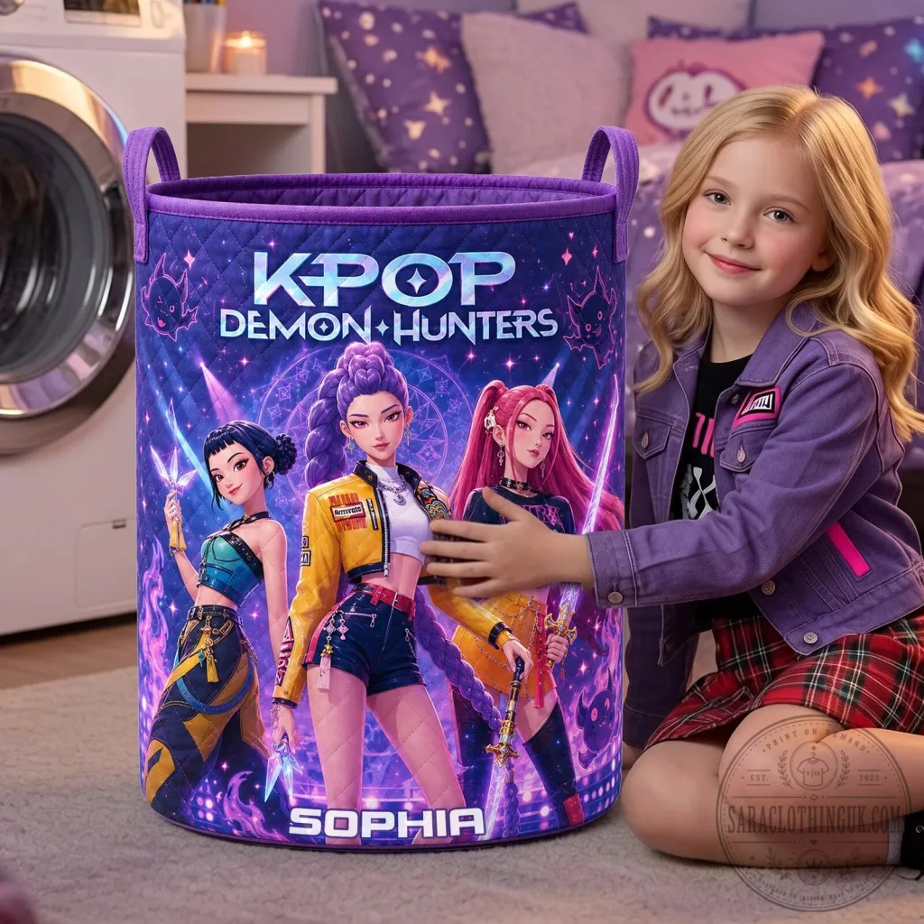 KPOP Demon Hunters Personalized Quilted Laundry Basket for Girls KPOP Demon Hunters Personalized Quilted Laundry Basket for Girls