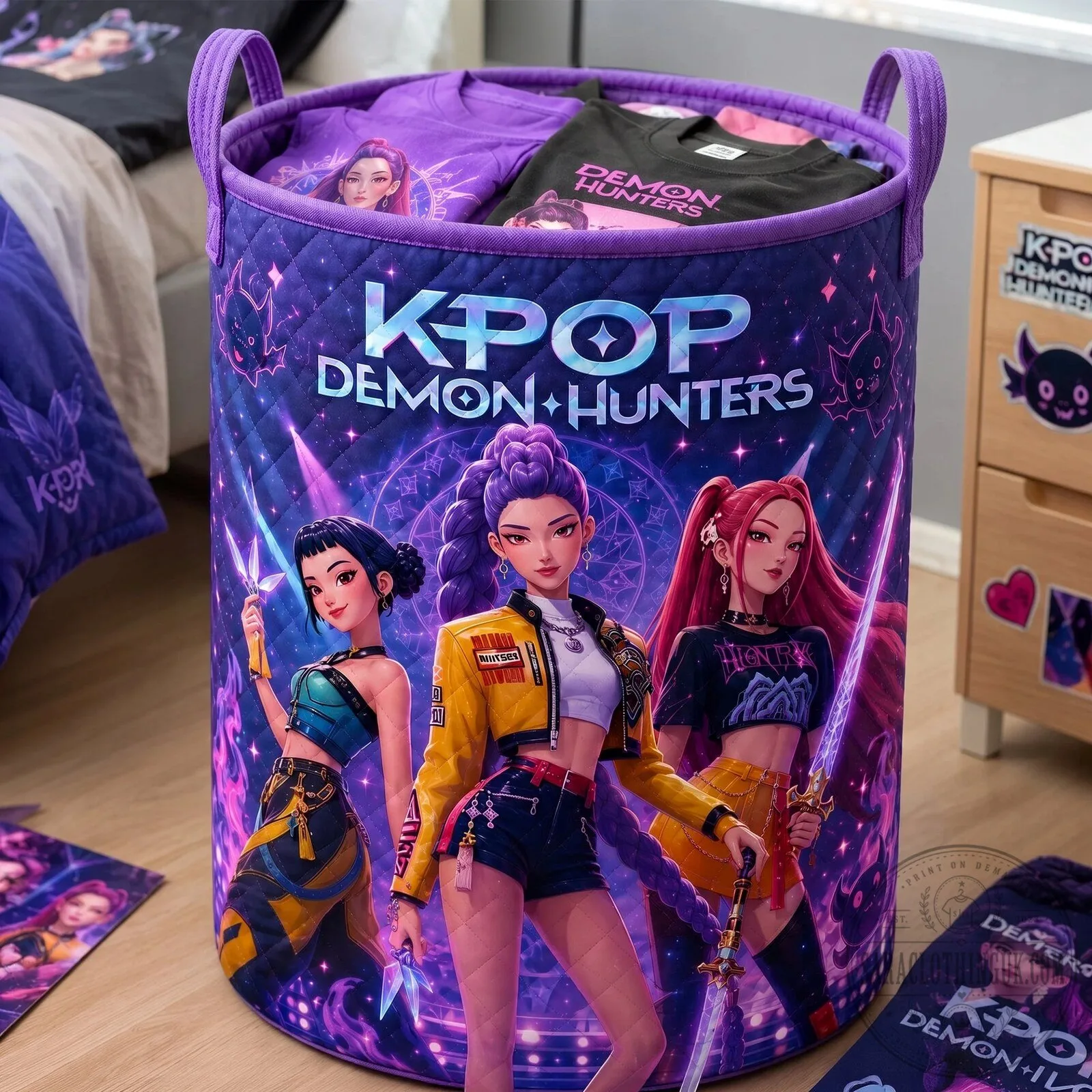 KPOP Demon Hunters Personalized Quilted Laundry Basket for Girls 10 KPOP Demon Hunters Personalized Quilted Laundry Basket for Girls