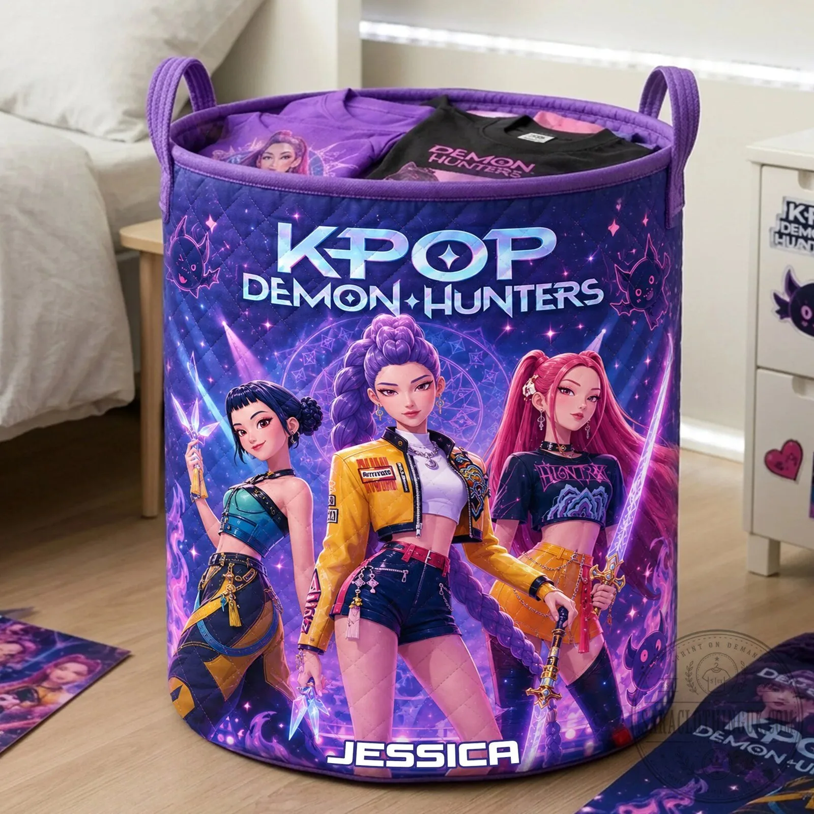 KPOP Demon Hunters Personalized Quilted Laundry Basket for Girls 12 KPOP Demon Hunters Personalized Quilted Laundry Basket for Girls