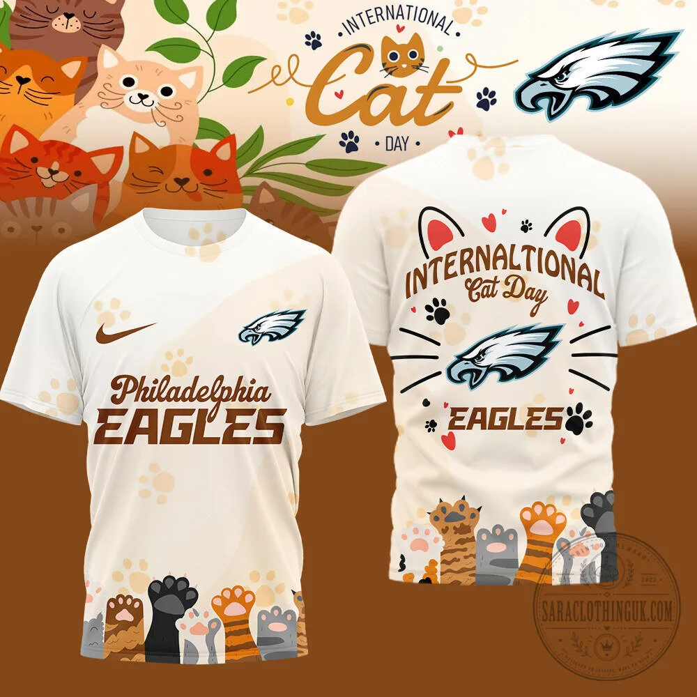Philadelphia Eagles International Cat Day White Design T-Shirt