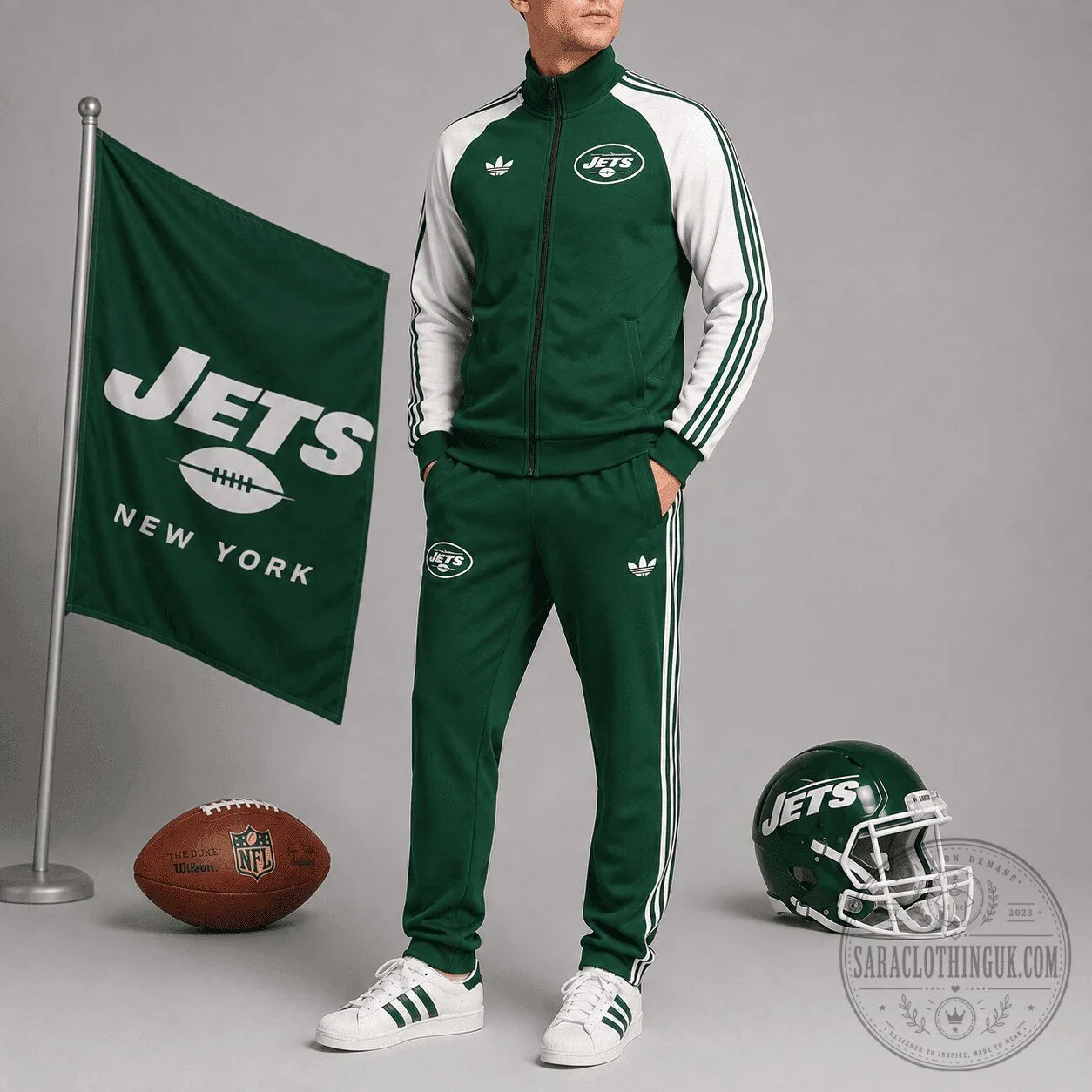 New York Jets NFL Football Team Green and White Tracksuit Jacket and Pants Set