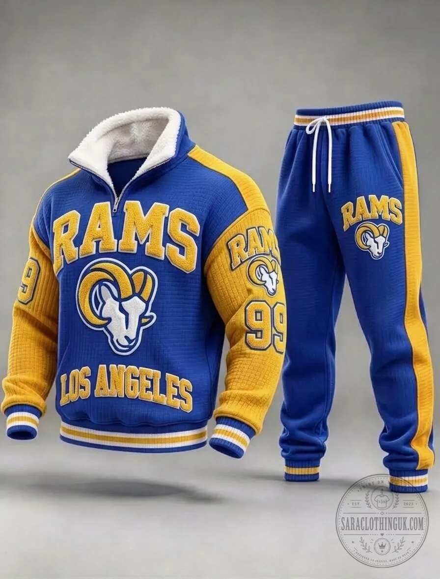 Los Angeles Rams Quarter-Zip Fleece Sweatshirt and Jogger Sweatpants Tracksuit Set 2 Los Angeles Rams Quarter-Zip Fleece Sweatshirt and Jogger Sweatpants Tracksuit Set