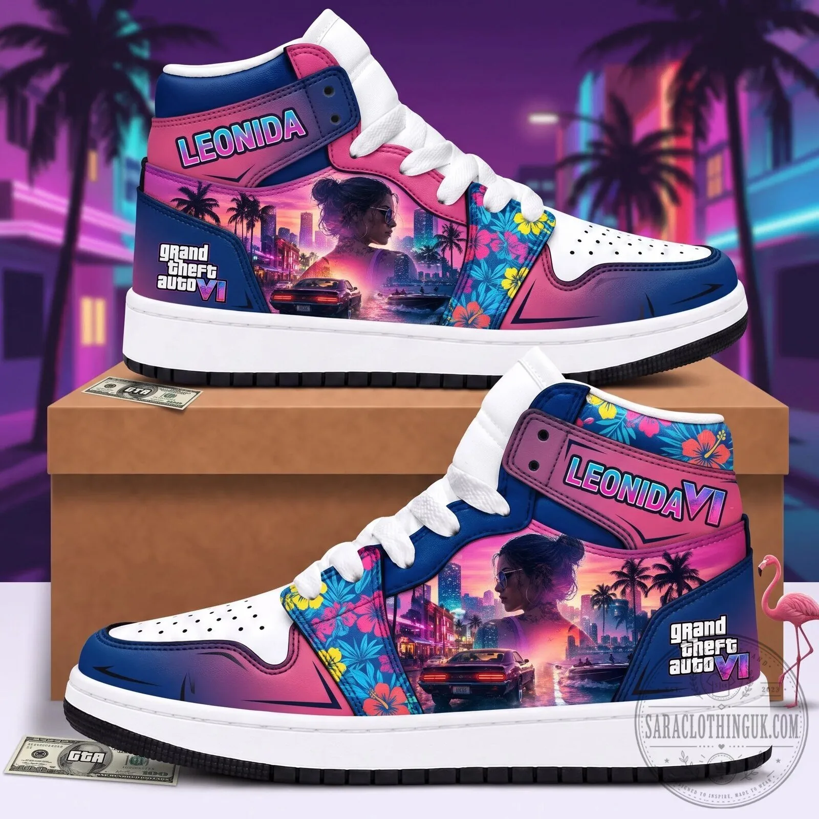Grand Theft Auto VI High Top Sneakers, Lucia Jason Vice City Video Game Shoes 11 Grand Theft Auto VI High Top Sneakers, Lucia Jason Vice City Video Game Shoes