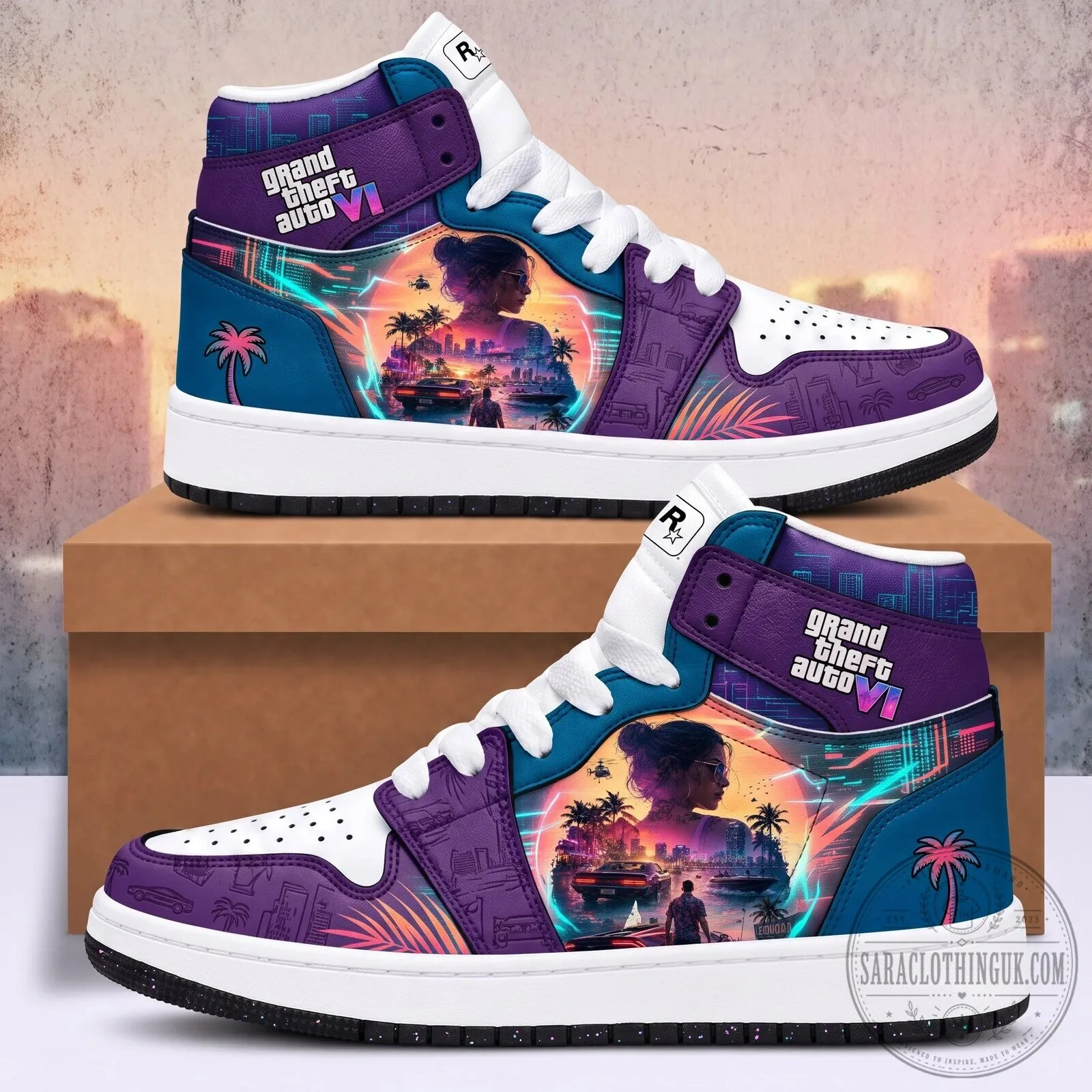 Grand Theft Auto VI High Top Sneakers, Lucia Jason Vice City Video Game Shoes 12 Grand Theft Auto VI High Top Sneakers, Lucia Jason Vice City Video Game Shoes