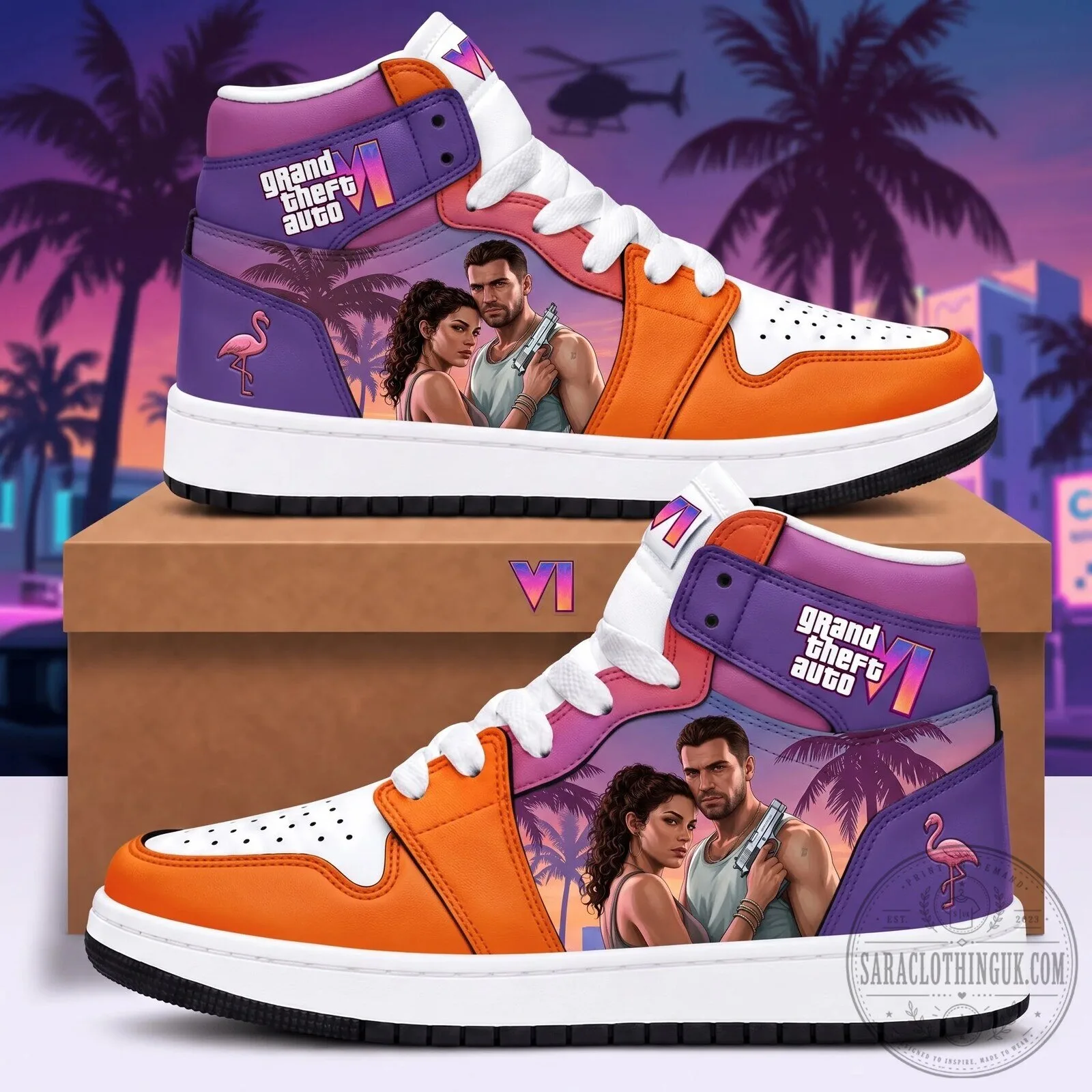 Grand Theft Auto VI High Top Sneakers, Lucia Jason Vice City Video Game Shoes 13 Grand Theft Auto VI High Top Sneakers, Lucia Jason Vice City Video Game Shoes