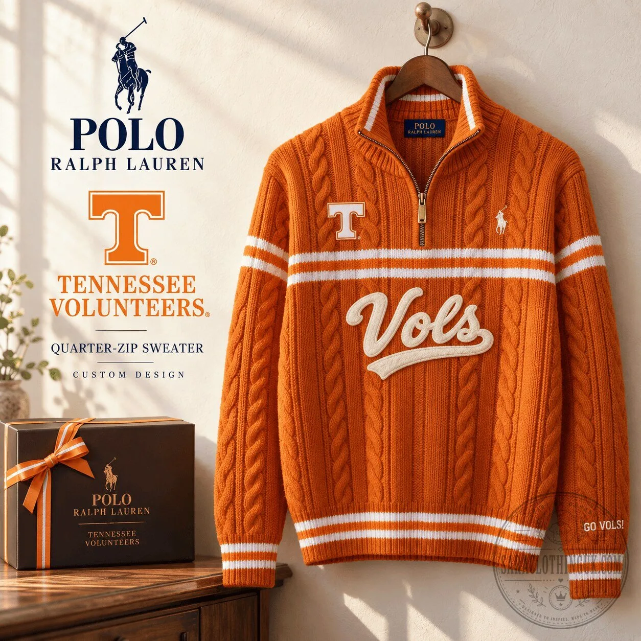 Tennessee Volunteers Ralph Lauren Polo Cable-Knit Quarter-Zip Sweater