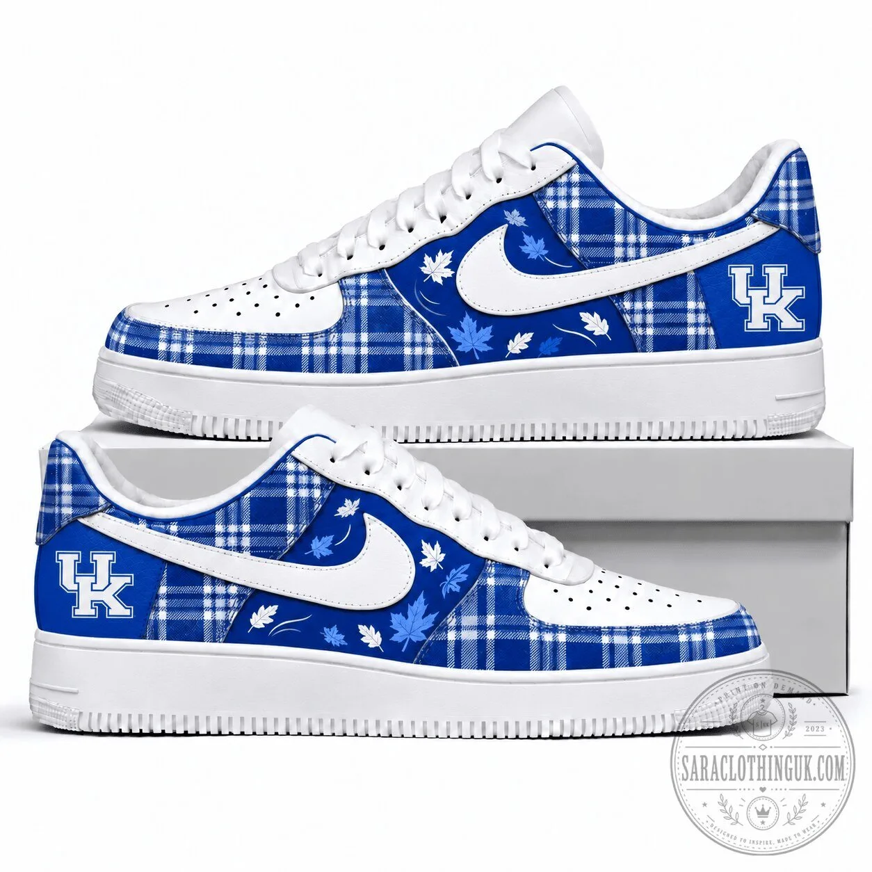 Kentucky Wildcats Blue Plaid Maple Leaf Pattern Custom Shoes