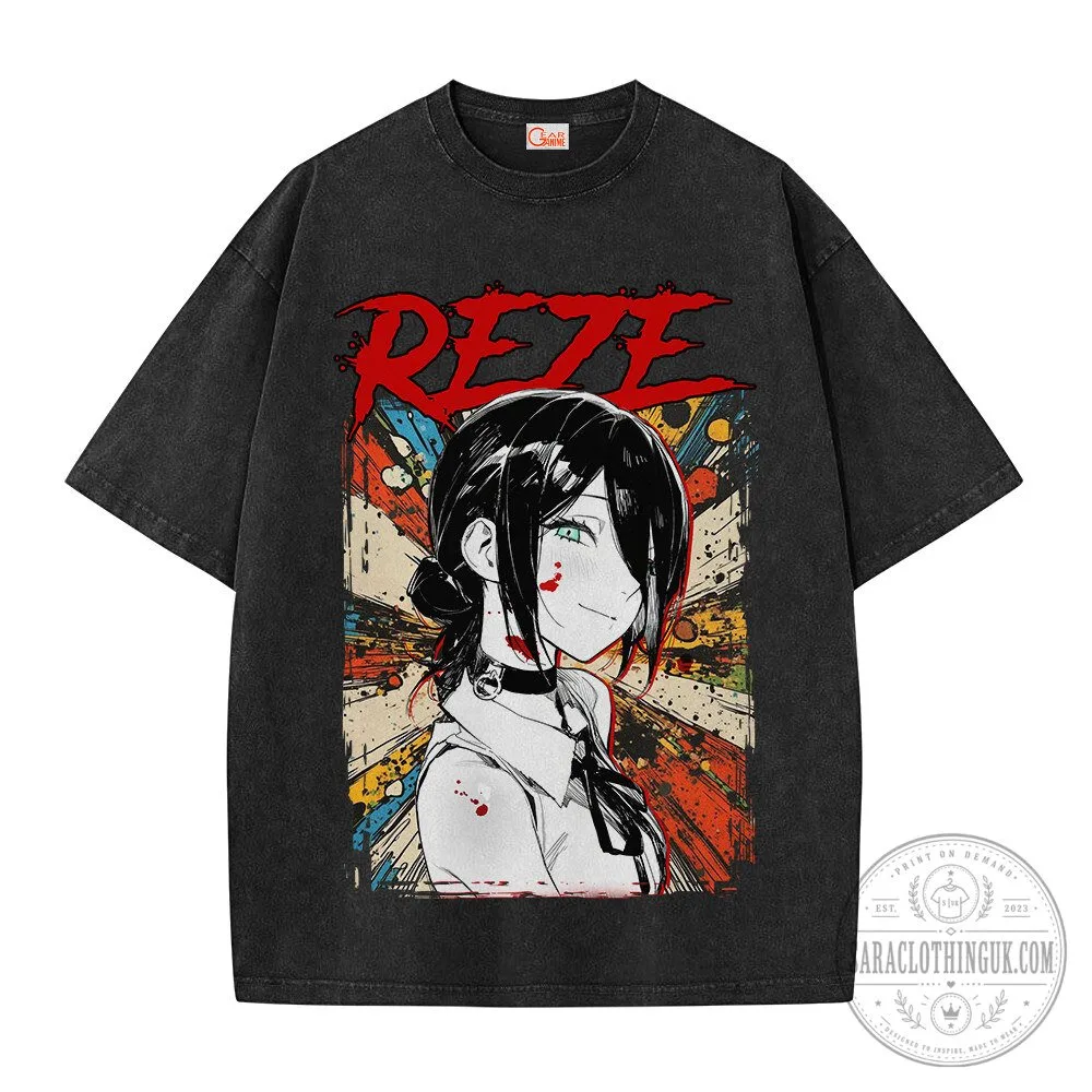 Chainsaw Man Reze Vintage Washed Anime Graphic T-Shirt 2 Chainsaw Man Reze Vintage Washed Anime Graphic T-Shirt