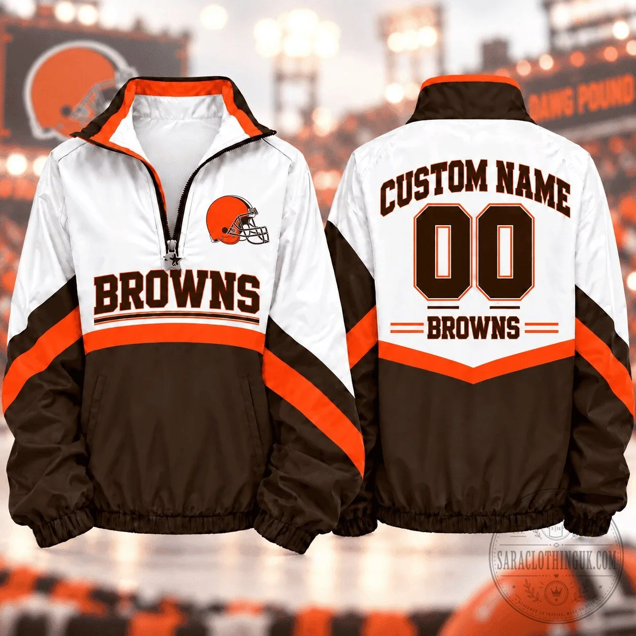 Cleveland Browns Football Team Custom Name and Number Quarter-Zip Jacket