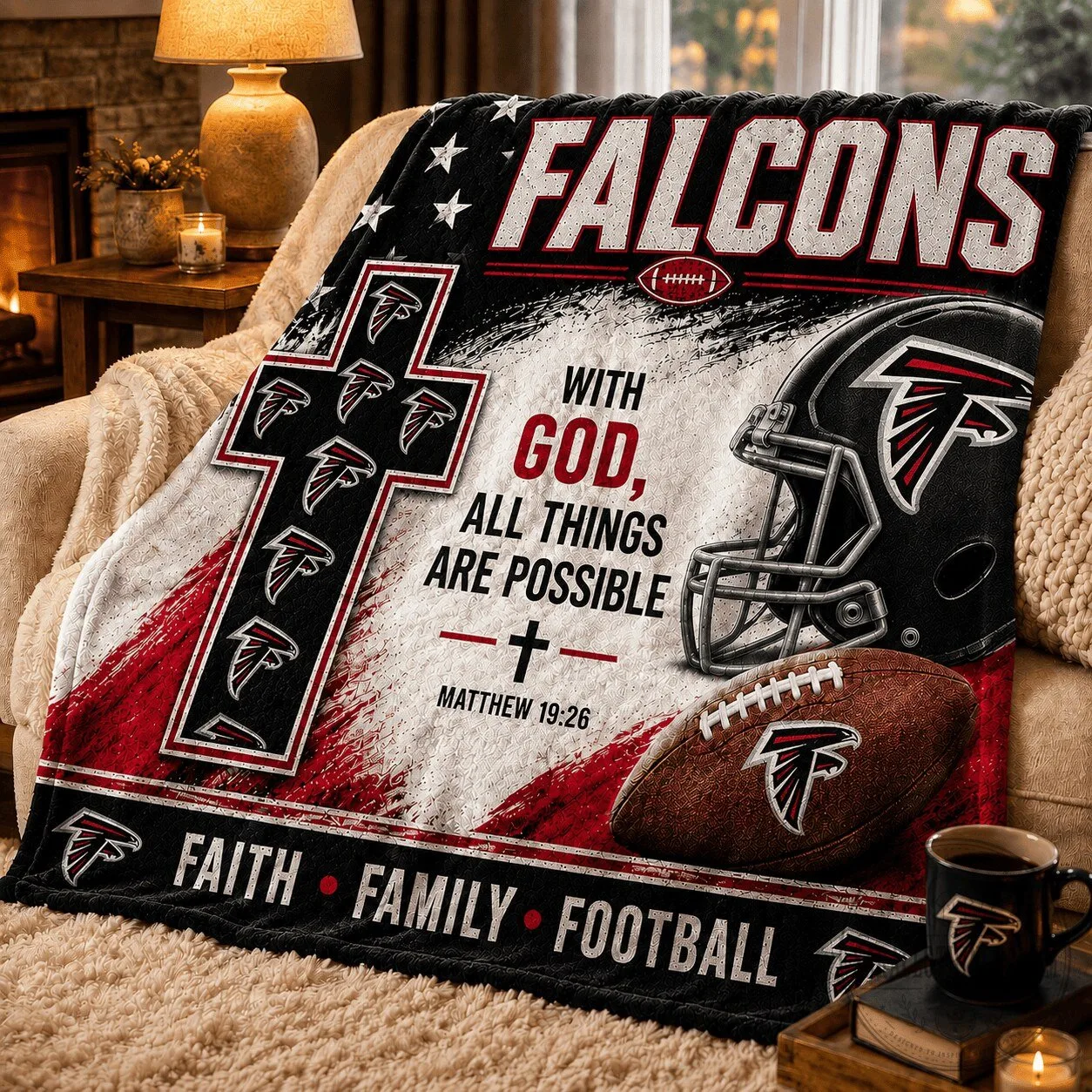 Atlanta Falcons NFL Football Team Faith Family Football Blanket