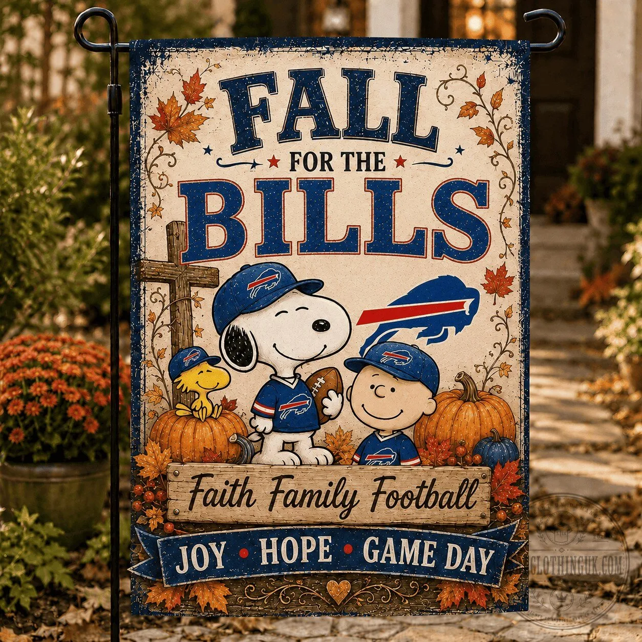 Buffalo Bills Snoopy Peanuts Fall For The Bills Football Garden Flag