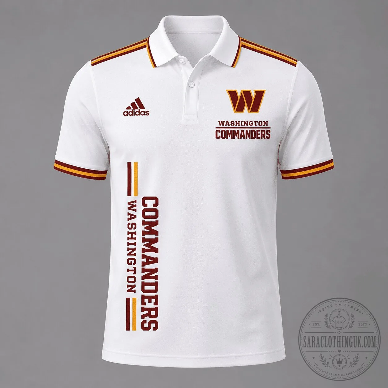 Washington Commanders National Football League Team White Polo Shirt with Stripes