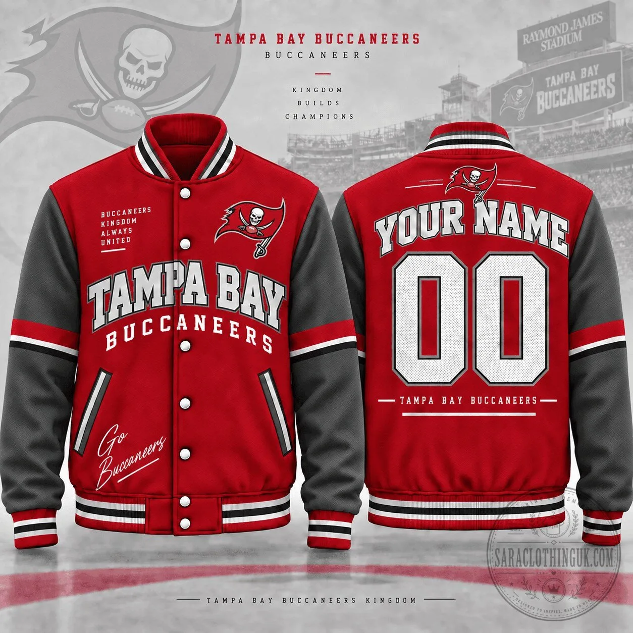 Tampa Bay Buccaneers Football Team Custom Name And Number Varsity Jacket
