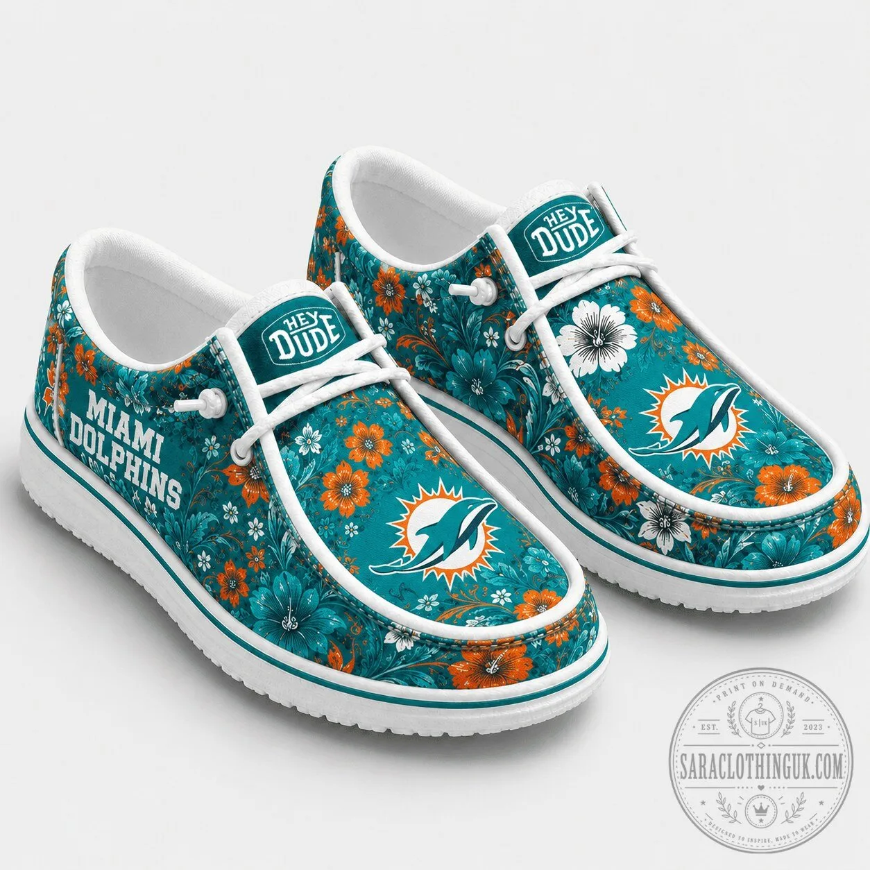 Miami Dolphins NFL Team Colors Floral Print Loafer Shoes