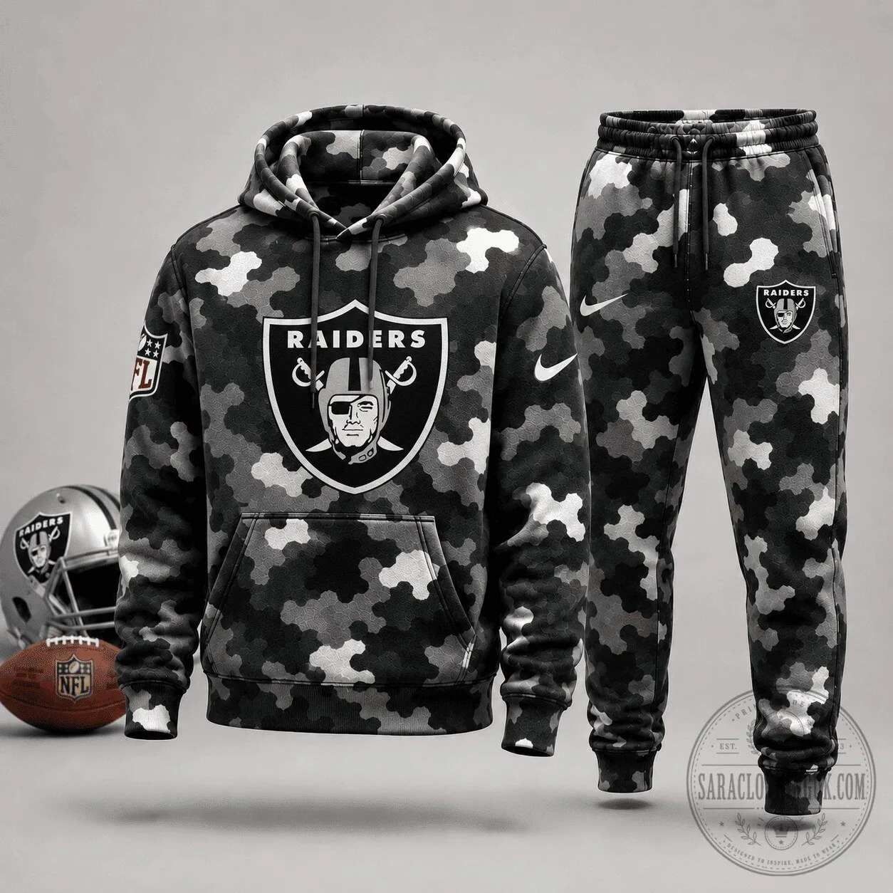 Las Vegas Raiders NFL Camouflage Pattern Hoodie and Jogger Pants Set