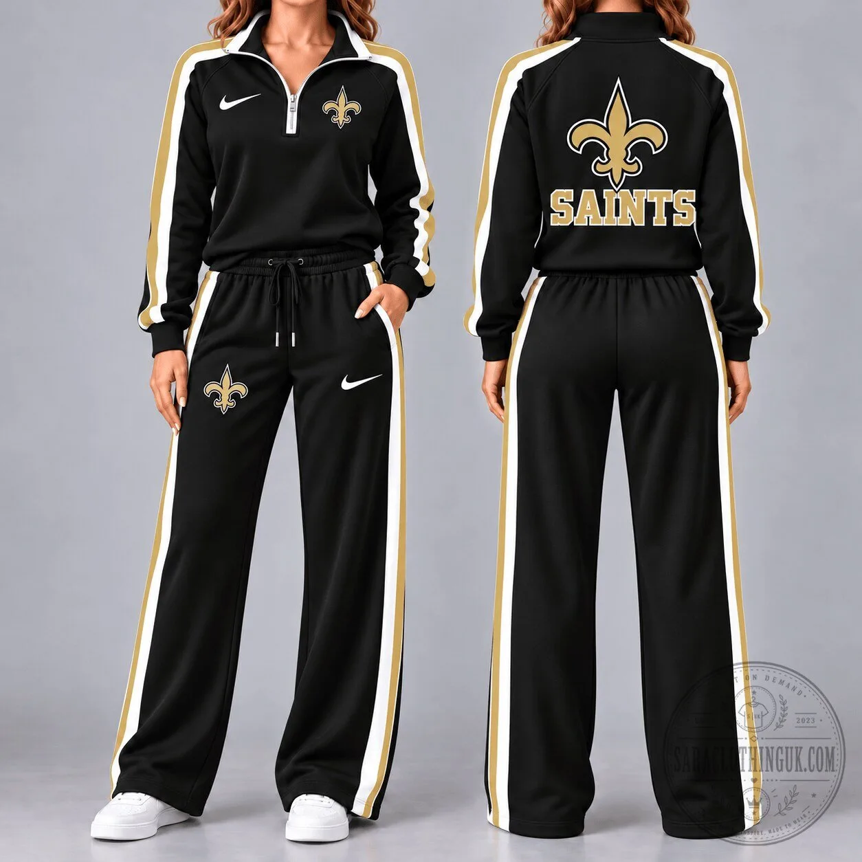 New Orleans Saints Women's Black and Gold Tracksuit with Side Stripe