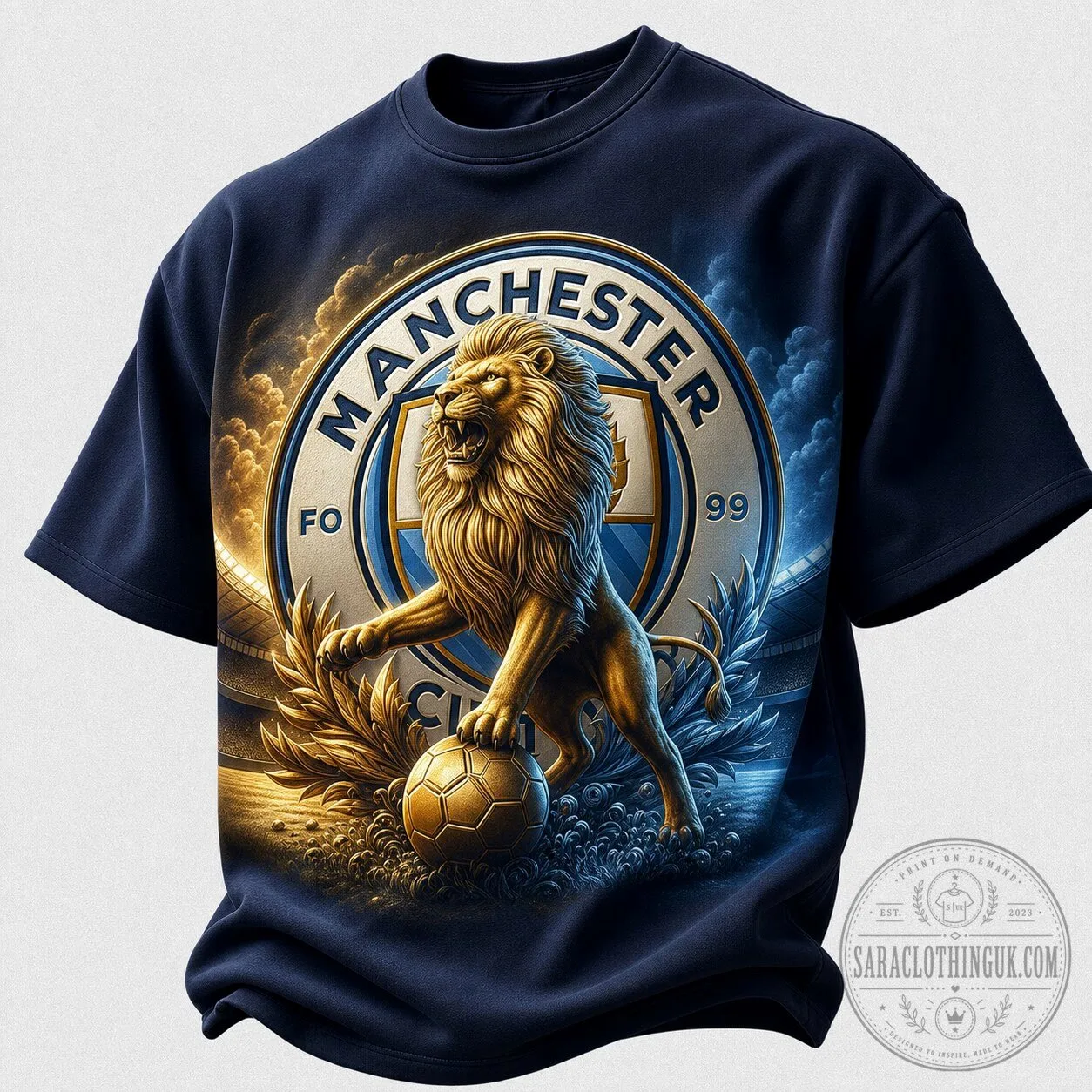 Manchester City Football Club Lion Mascot Graphic Navy Blue T-Shirt