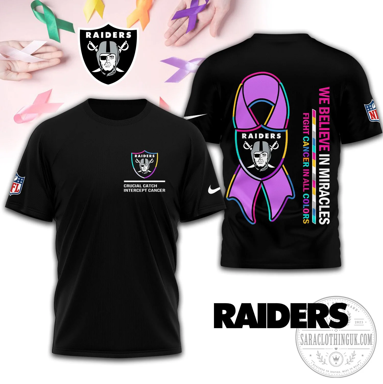 Las Vegas Raiders Crucial Catch Intercept Cancer Awareness T-Shirt