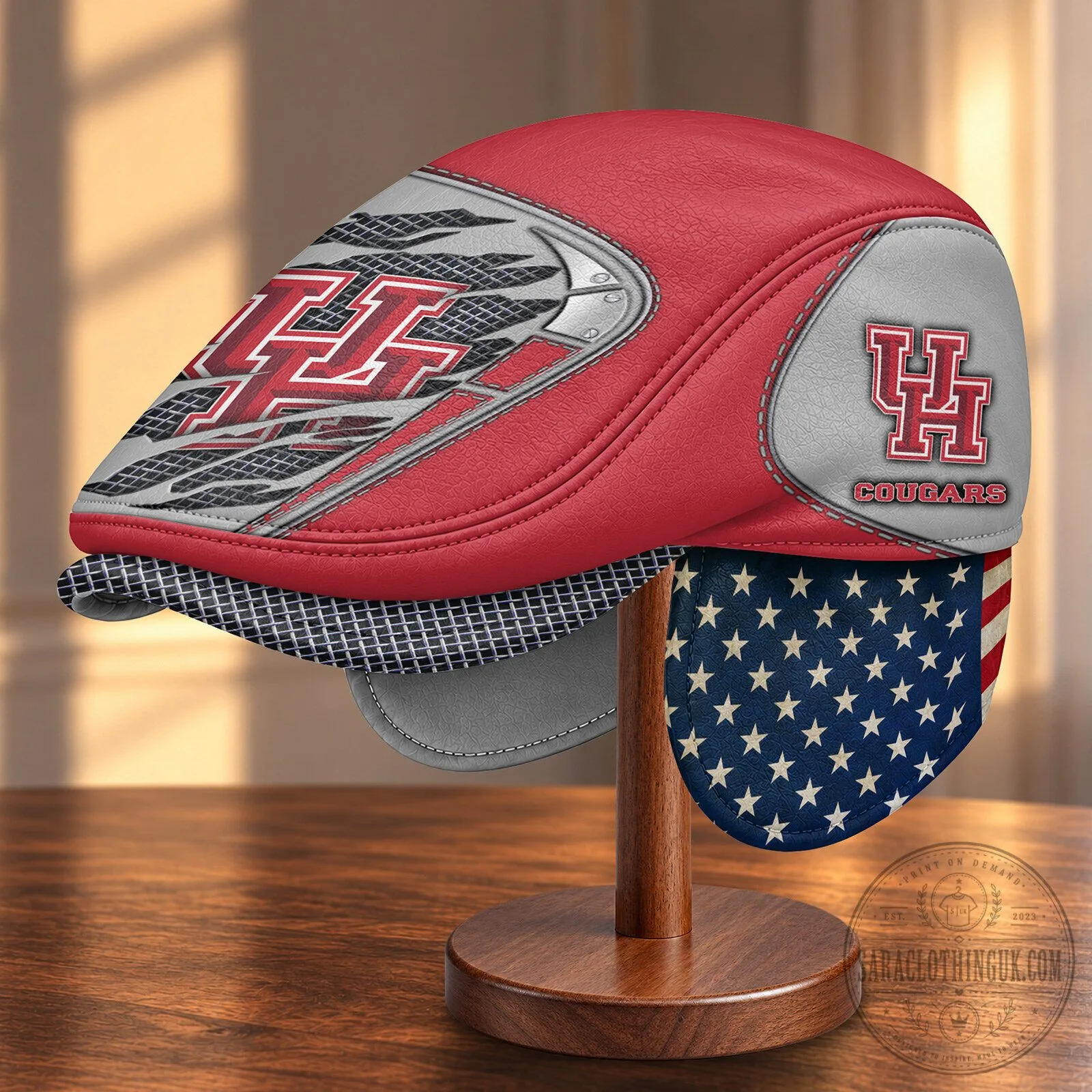 Houston Cougars NCAA Flat Cap with Foldable Ear Flaps 2 Houston Cougars NCAA Flat Cap with Foldable Ear Flaps