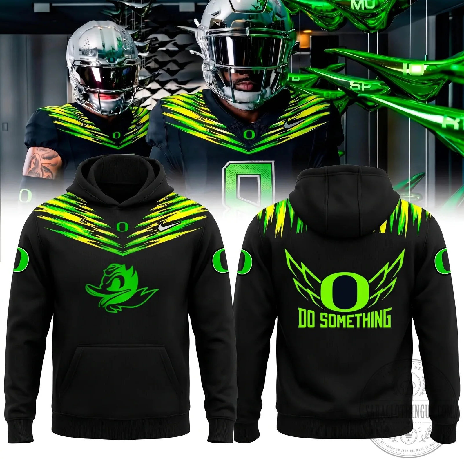 Black Pullover Hoodie featuring Oregon Ducks Football Team Mascot Logo