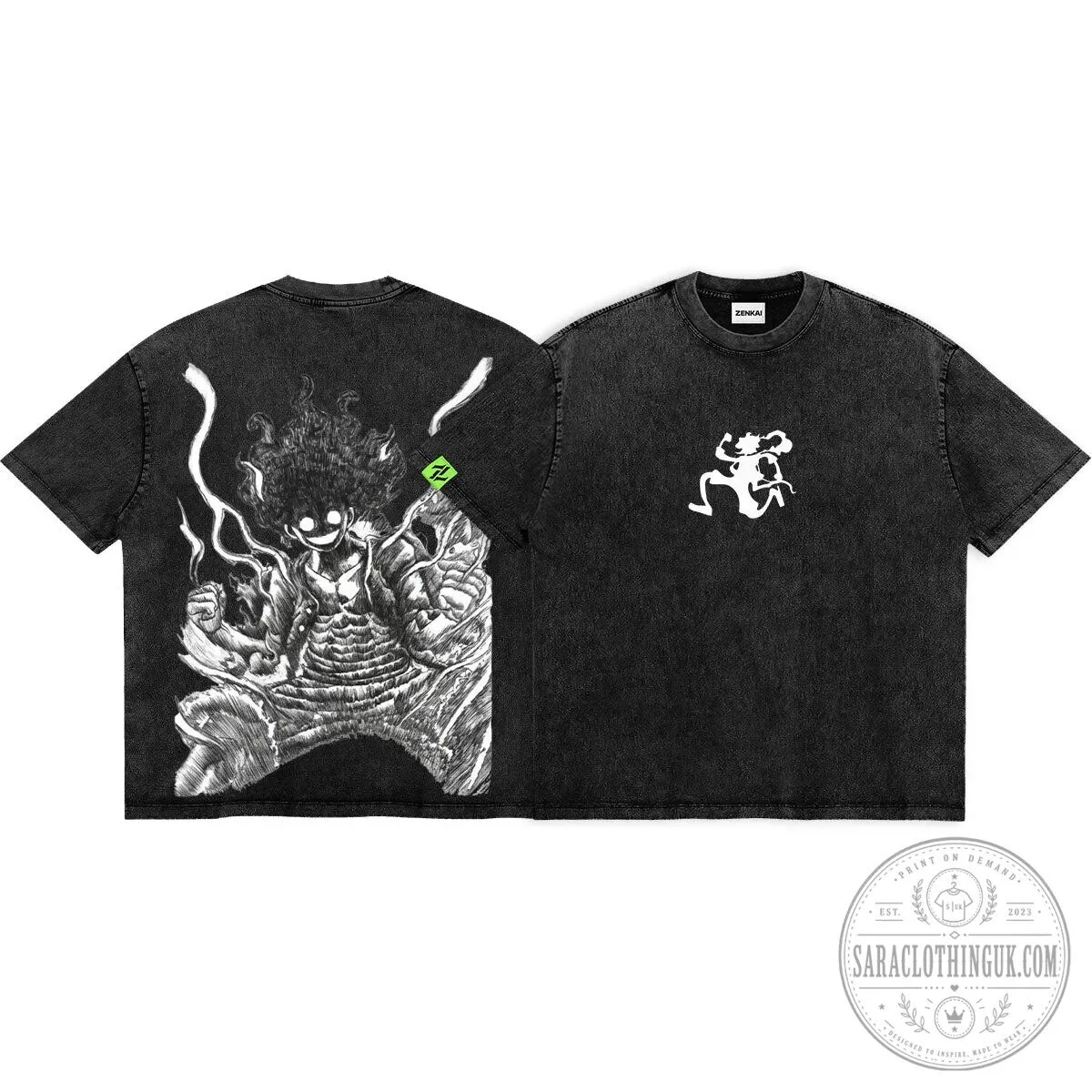 Unleashed Liberation Anime Inspired Graphic Print Washed Black T-Shirt