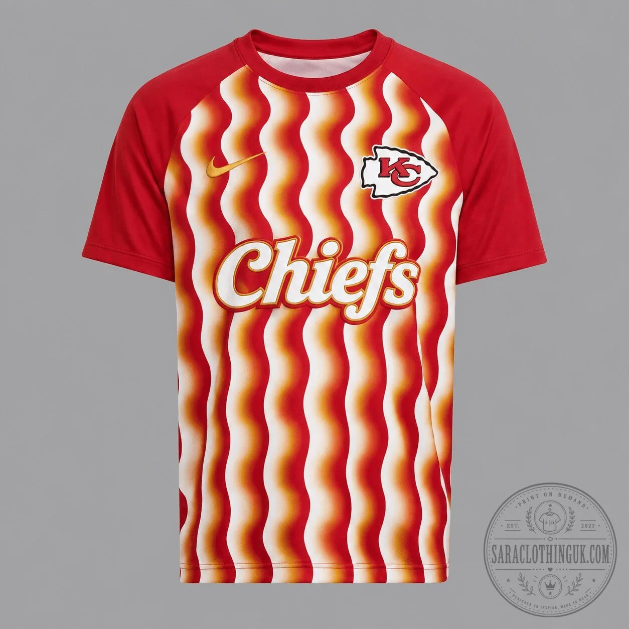 Kansas City Chiefs Red White Wavy Pattern Premium Football Jersey