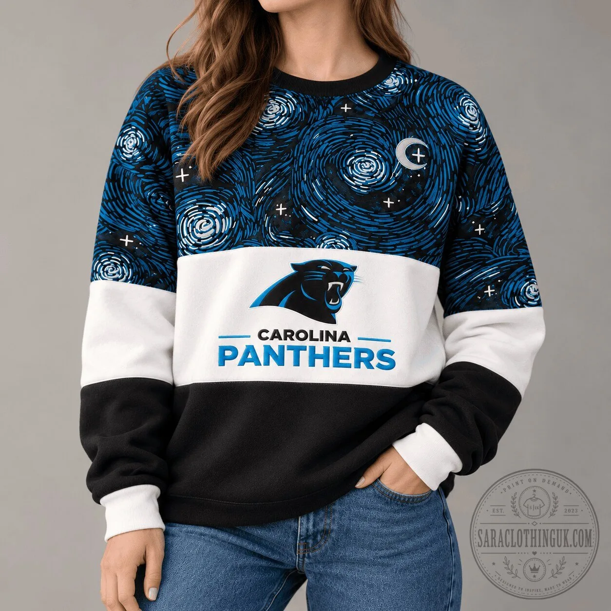 Carolina Panthers Starry Night NFL Team Logo Fan Art Black and Blue Sweatshirt