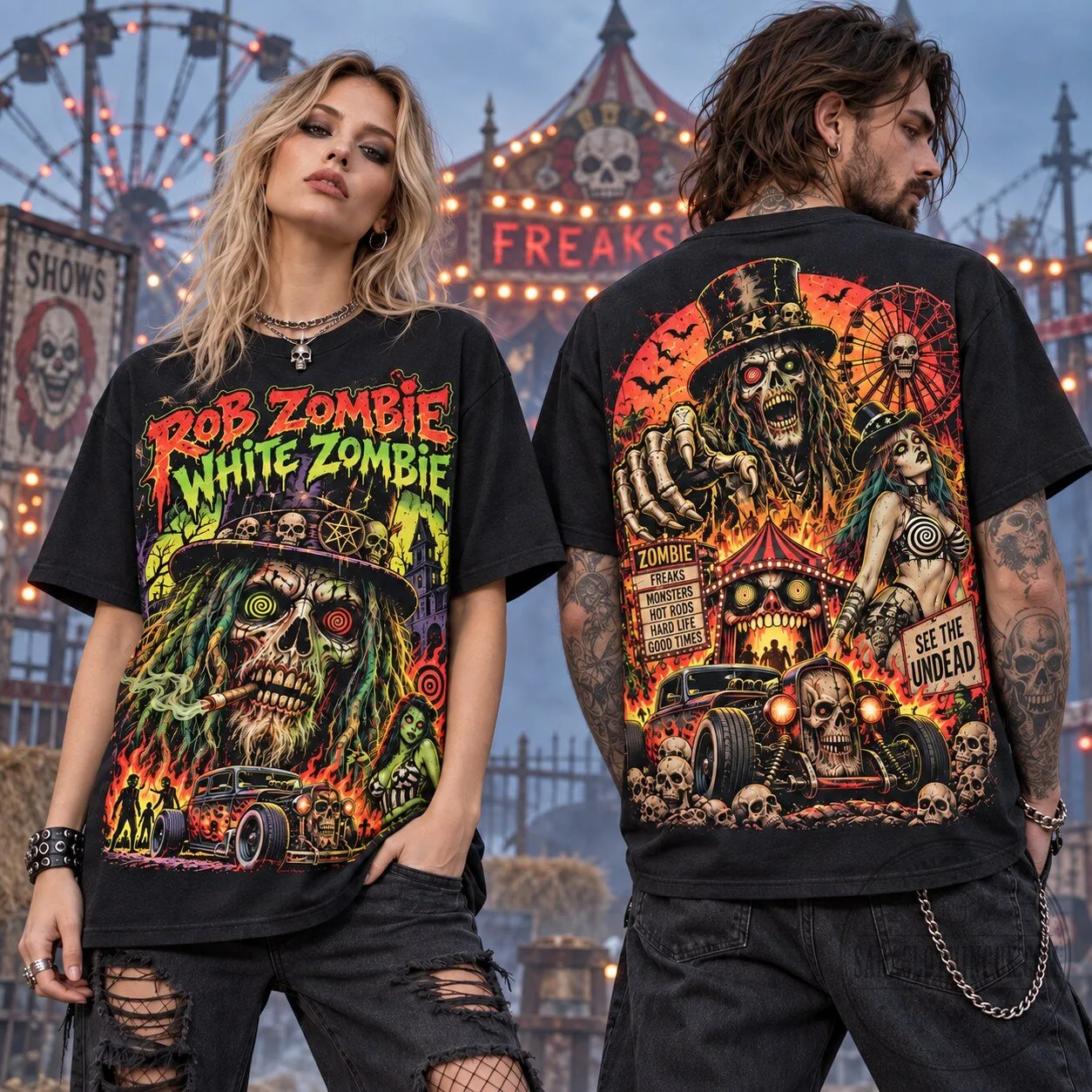 Rob Zombie White Zombie Horror Carnival Nightmare Graphic T-Shirt