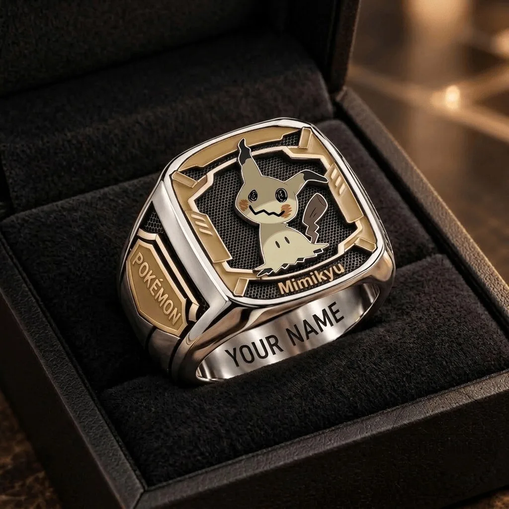 Pokemon Mimikyu Custom Engraved Gold and Silver Ring 1 Pokemon Mimikyu Custom Engraved Gold and Silver Ring