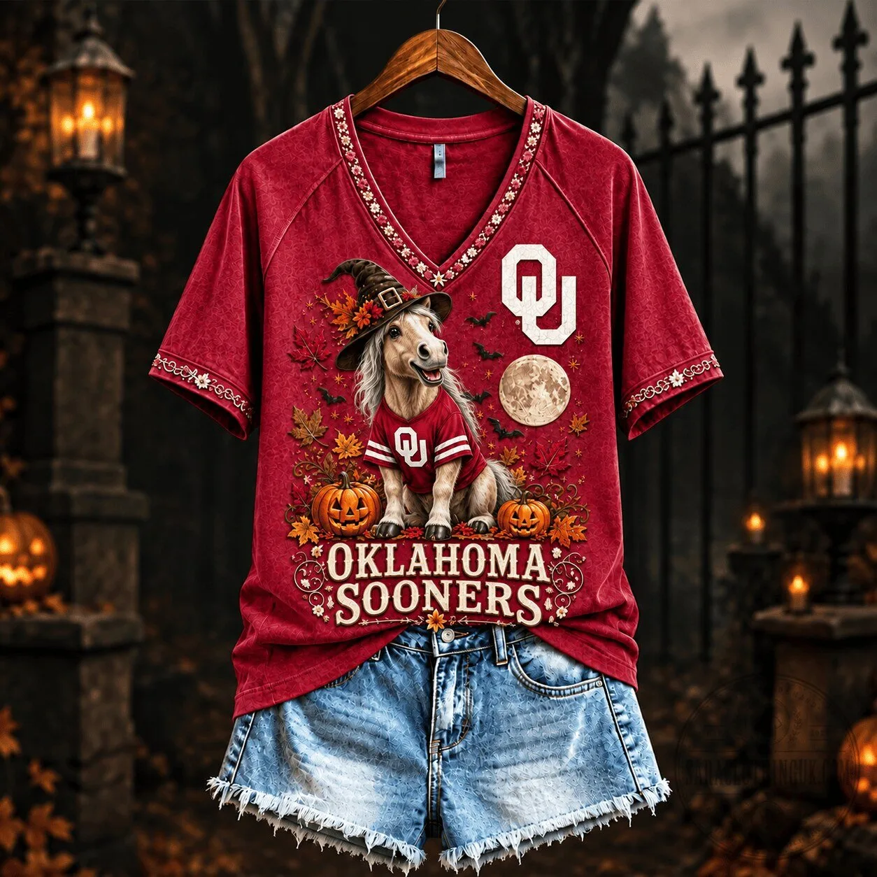 Oklahoma Sooners Spooky Season Mascot V-Neck T-Shirt