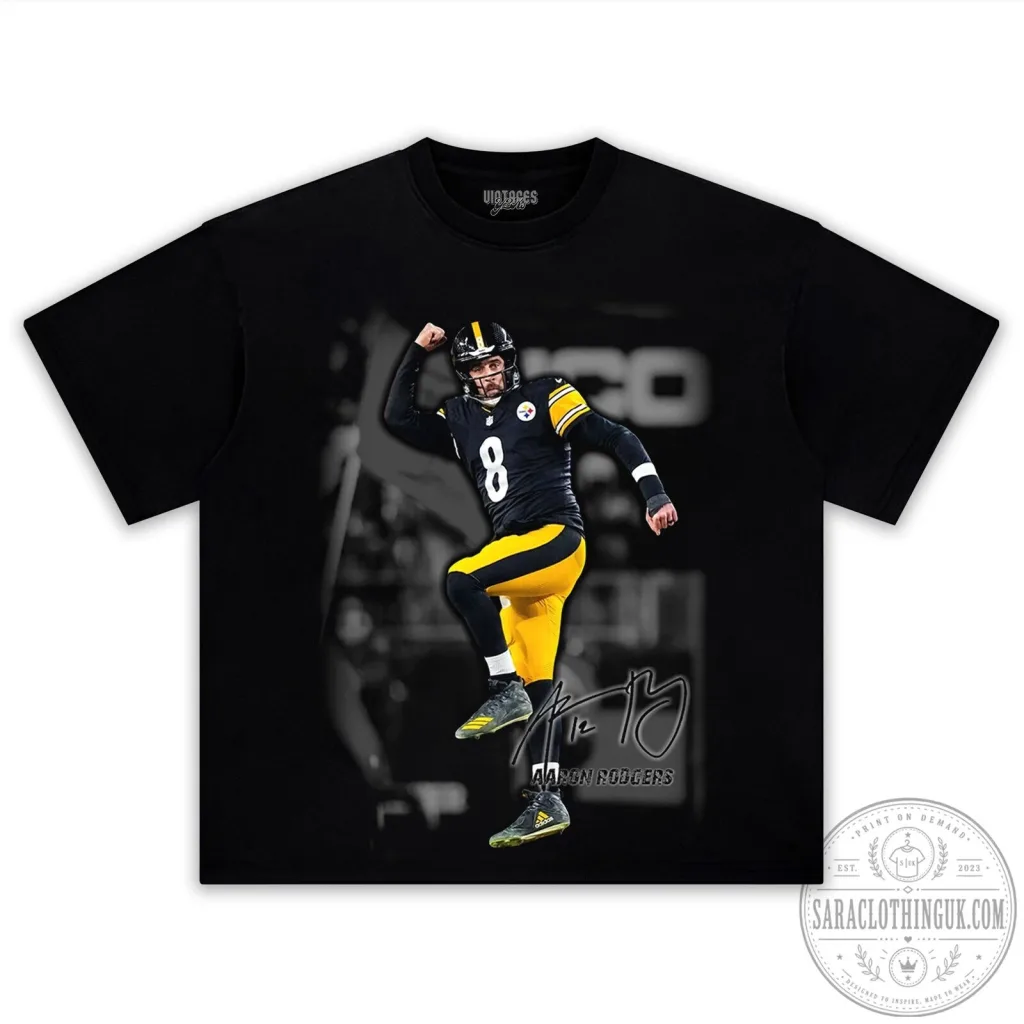 Graphic T-Shirt featuring Aaron Rodgers as a Pittsburgh Steelers Football Player Graphic T-Shirt featuring Aaron Rodgers as a Pittsburgh Steelers Football Player