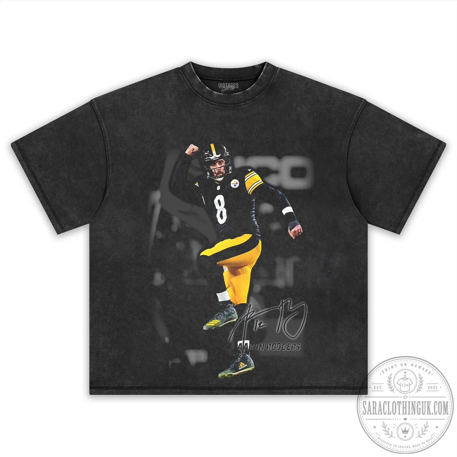 Graphic T-Shirt featuring Aaron Rodgers as a Pittsburgh Steelers Football Player 10 Graphic T-Shirt featuring Aaron Rodgers as a Pittsburgh Steelers Football Player