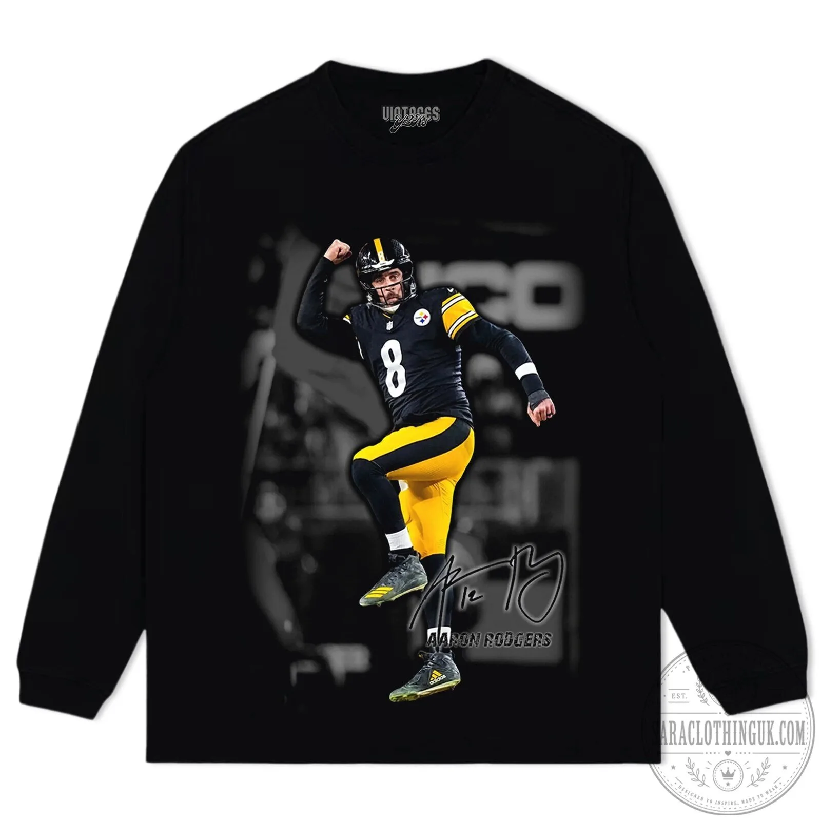 Graphic T-Shirt featuring Aaron Rodgers as a Pittsburgh Steelers Football Player 11 Graphic T-Shirt featuring Aaron Rodgers as a Pittsburgh Steelers Football Player