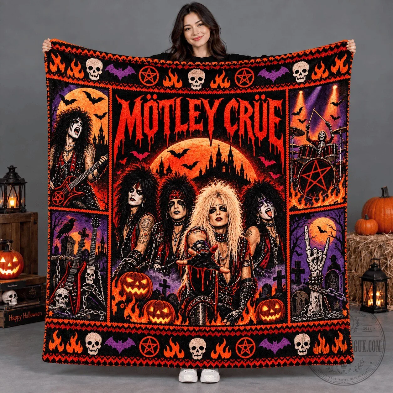 Motley Crue Band Members Halloween Theme Fleece Blanket