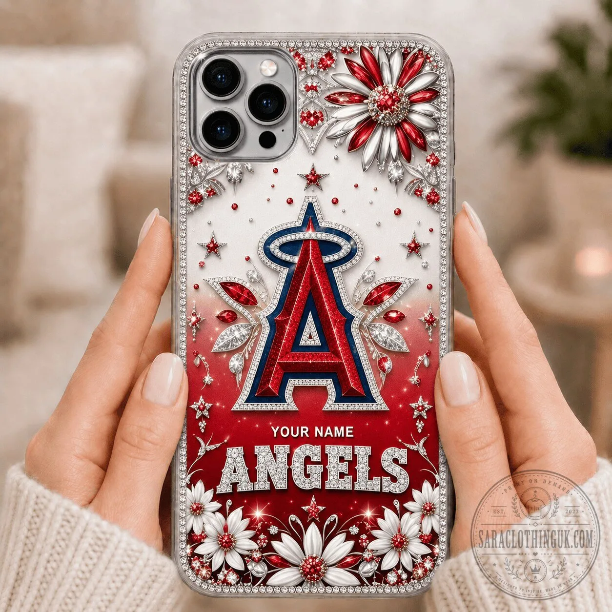 Los Angeles Angels Baseball Team Custom Name Red Sparkle iPhone Phone Case