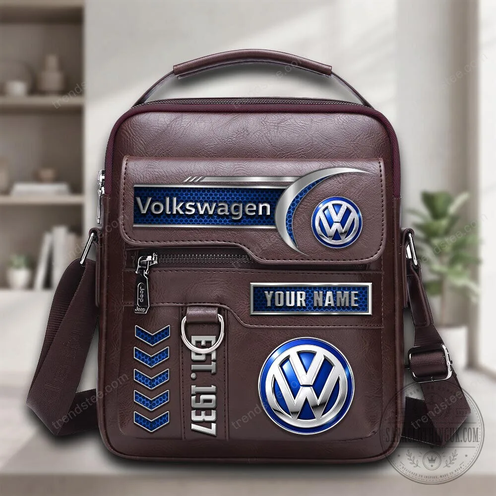 Volkswagen Personalized Name Brown Leather Crossbody Bag