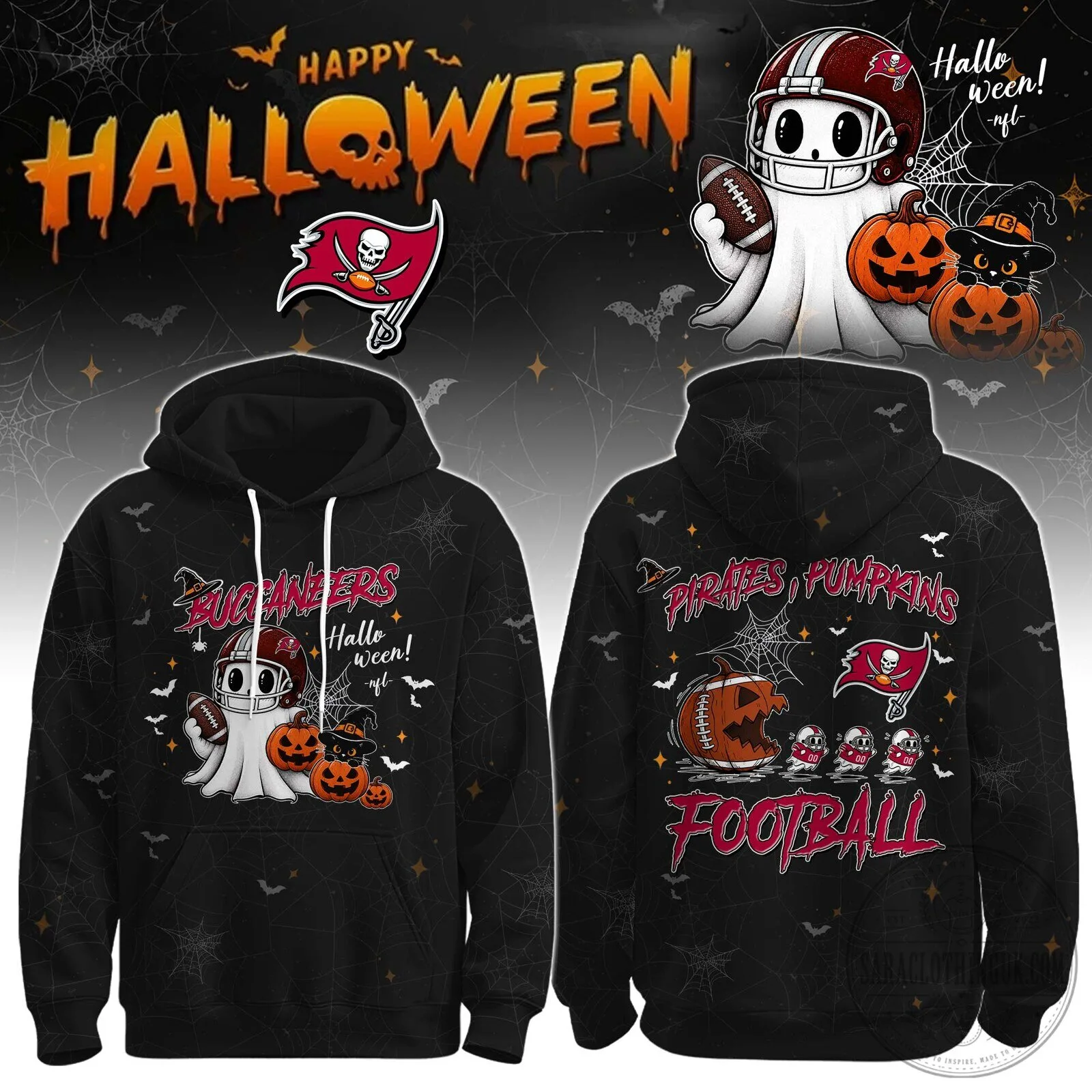 Tampa Bay Buccaneers Halloween Ghost Football Pirates Pumpkins Hoodie