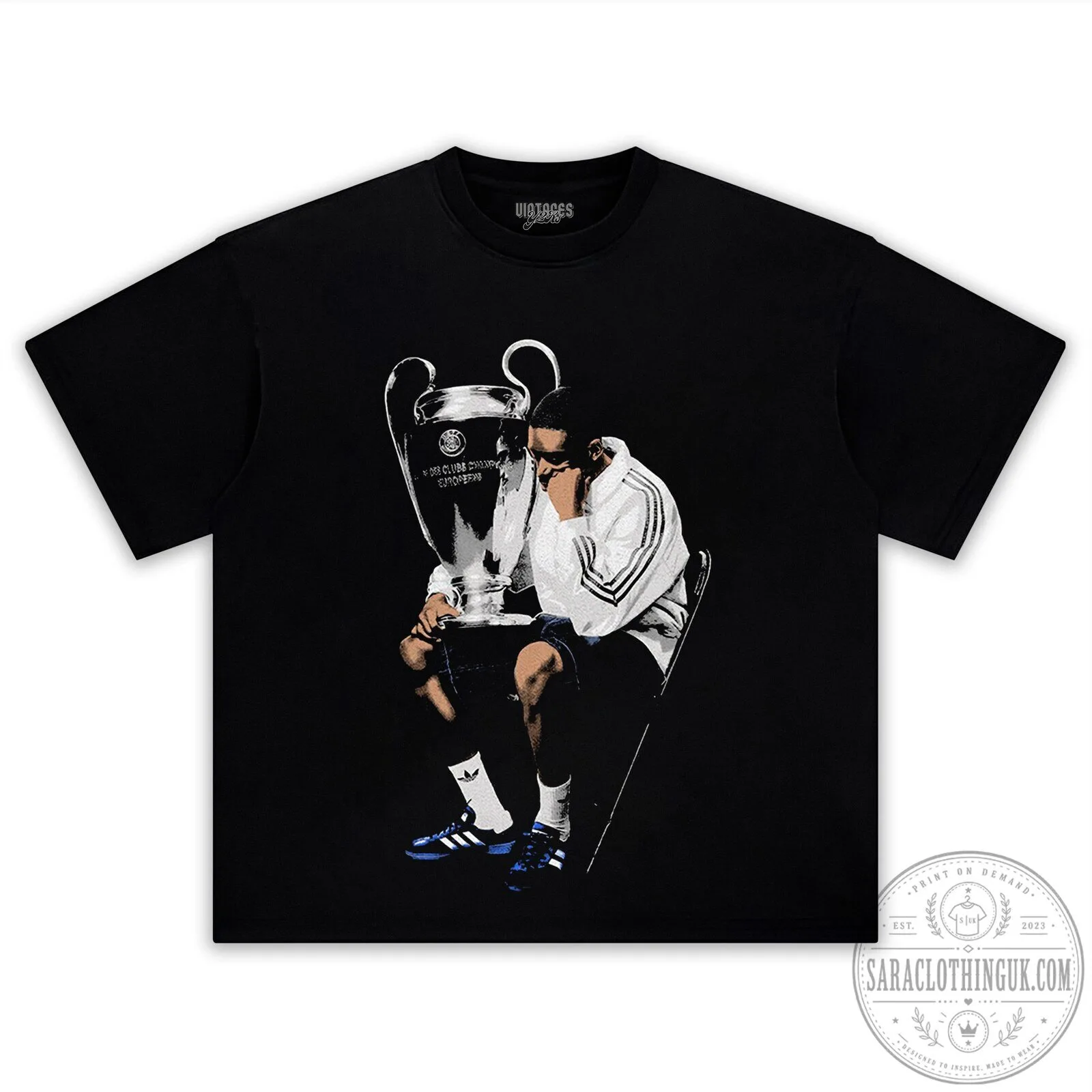 Ousmane Dembélé Trophy Celebration Football Player Black T-Shirt 9 Ousmane Dembélé Trophy Celebration Football Player Black T-Shirt