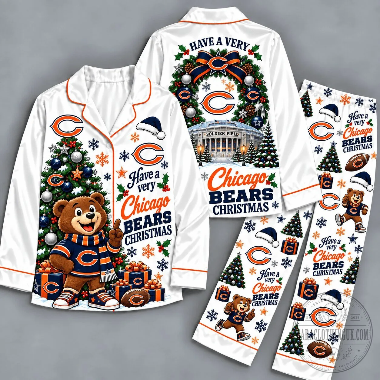 Chicago Bears Christmas Holiday Winter Season Pajamas Set