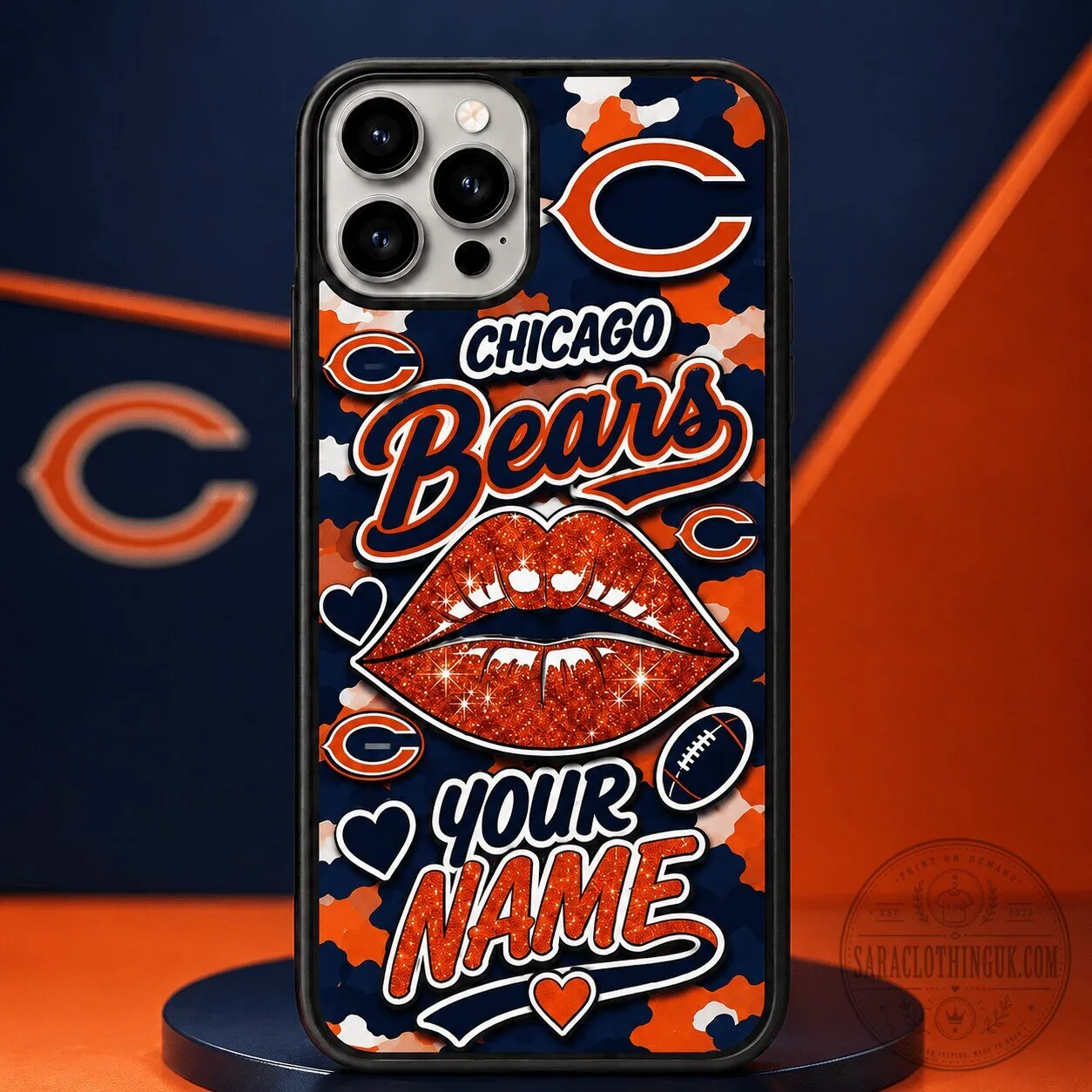 Chicago Bears Personalized Glitter Lips Camouflage Pattern Phone Case