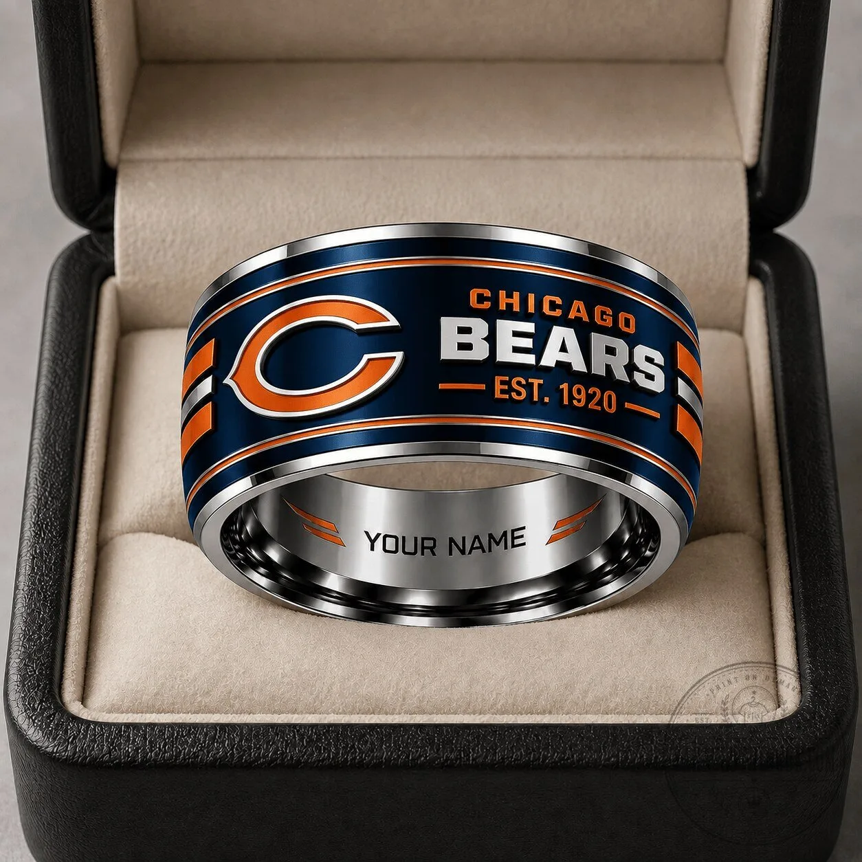 Chicago Bears Personalized Tungsten Ring with Custom Engraving for Football Fans