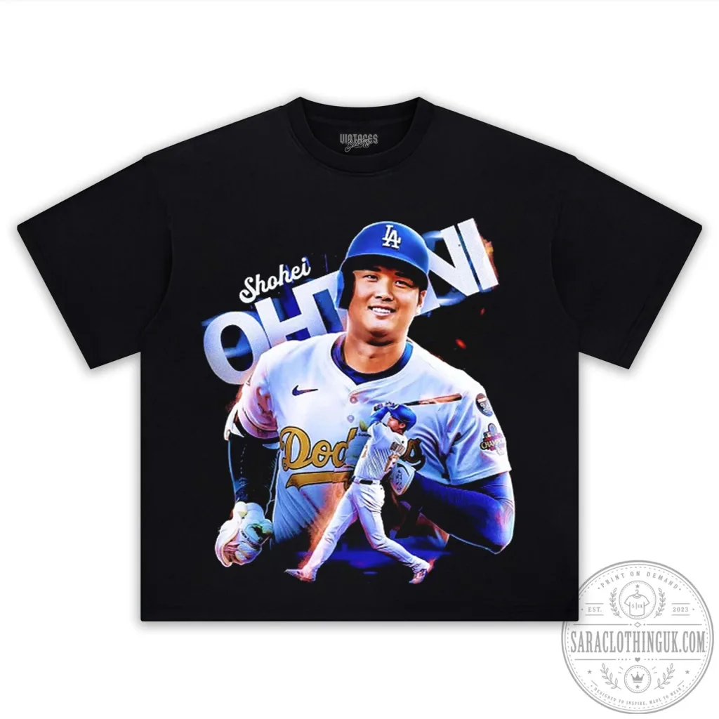 Shohei Ohtani Los Angeles Dodgers Baseball Player Graphic Black T-Shirt Shohei Ohtani Los Angeles Dodgers Baseball Player Graphic Black T-Shirt