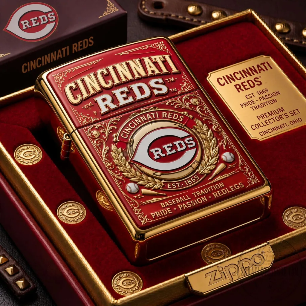 Cincinnati Reds Baseball Team Zippo Lighter with Gold Accents Cincinnati Reds Baseball Team Zippo Lighter with Gold Accents