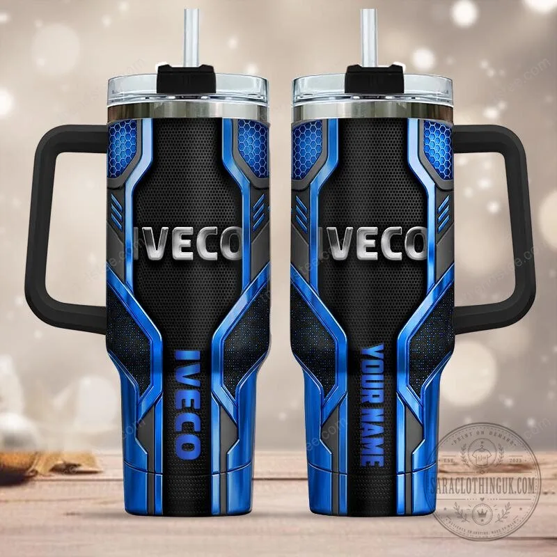 Iveco Blue and Black Geometric Pattern Stainless Steel Insulated Tumbler