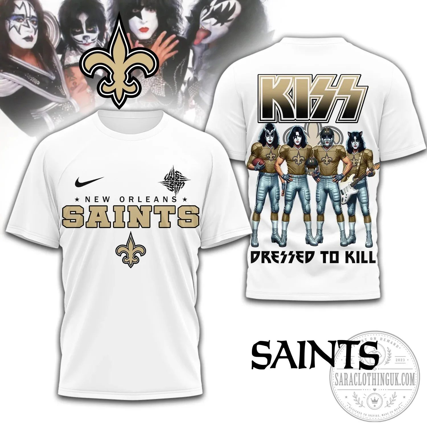 New Orleans Saints Kiss Band Dressed to Kill Football Team T-Shirt 4 New Orleans Saints Kiss Band Dressed to Kill Football Team T-Shirt