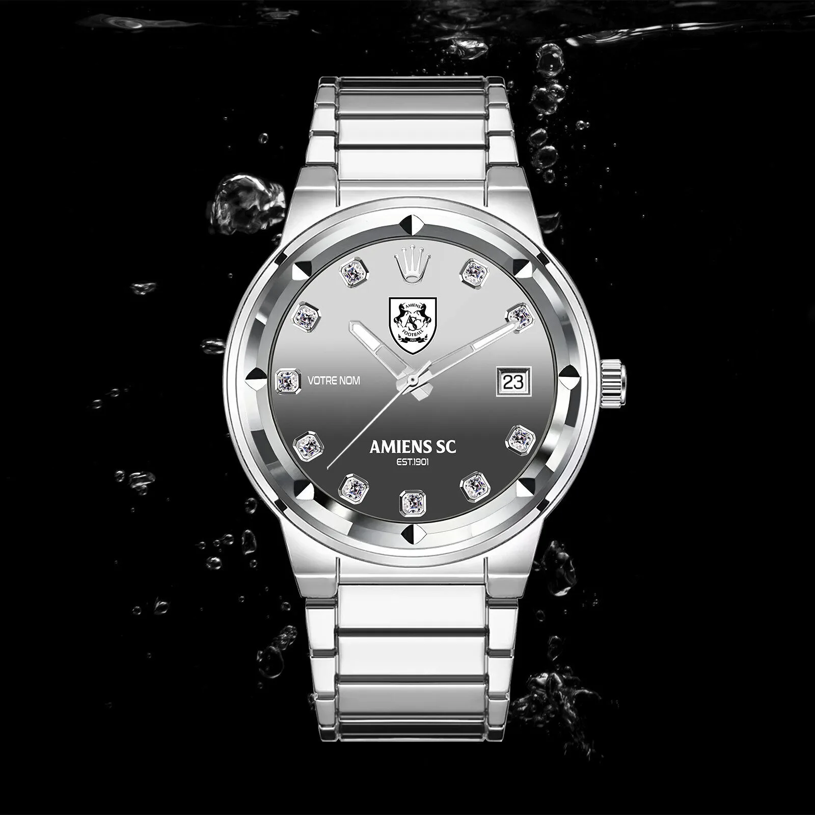Amiens SC Football Club Diamond Accent Stainless Steel Watch
