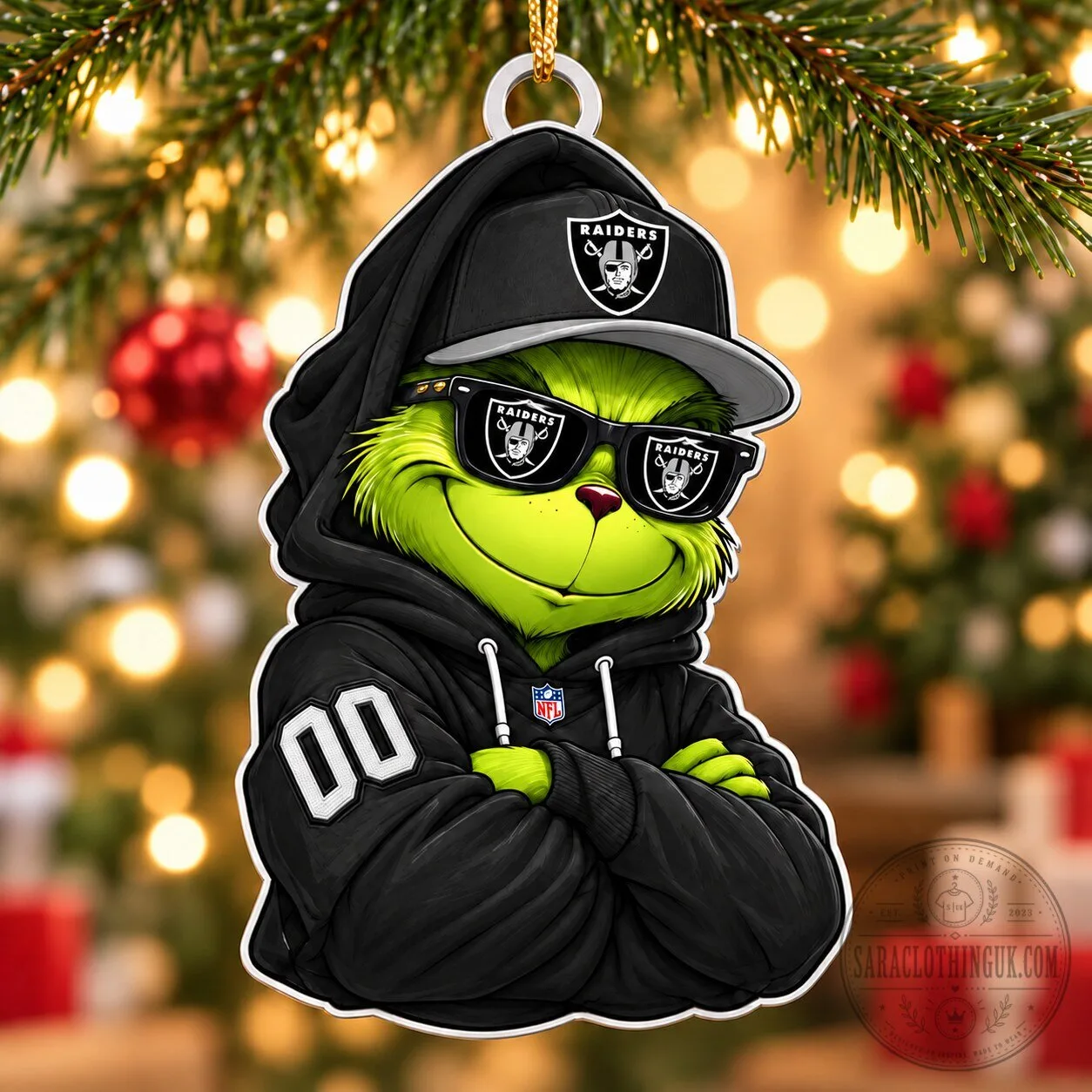 Las Vegas Raiders Grinch Christmas Tree Ornament Custom Number Fan Gift 1 Las Vegas Raiders Grinch Christmas Tree Ornament Custom Number Fan Gift