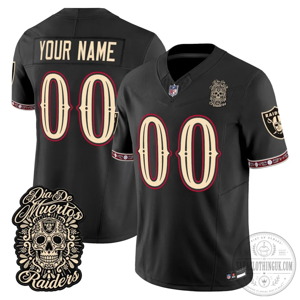 Las Vegas Raiders Day of the Dead Football Jersey Custom Name and Number Las Vegas Raiders Day of the Dead Football Jersey Custom Name and Number